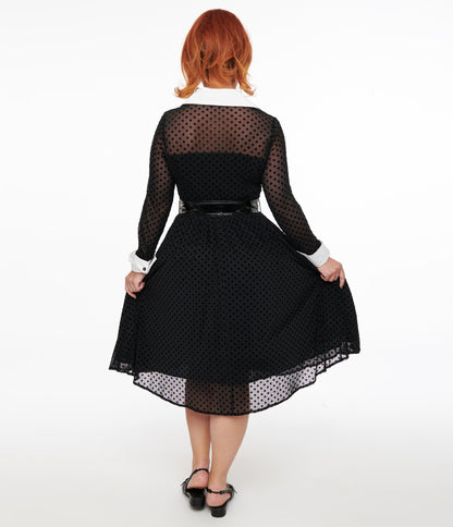 Unique Vintage 1950s Black Polka Dot Tulle Swing Dress - Unique Vintage - Womens, DRESSES, SWING