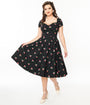 Unique Vintage 1950s Black & Rose Stamp Midge Swing Dress