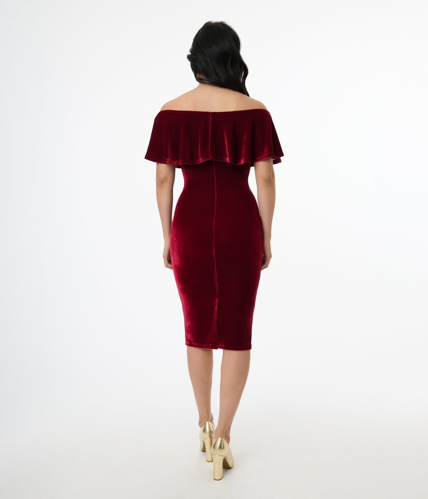 Unique Vintage 1950s Burgundy Red Velvet Sophia Wiggle Dress - Unique Vintage - Womens, DRESSES, WIGGLE