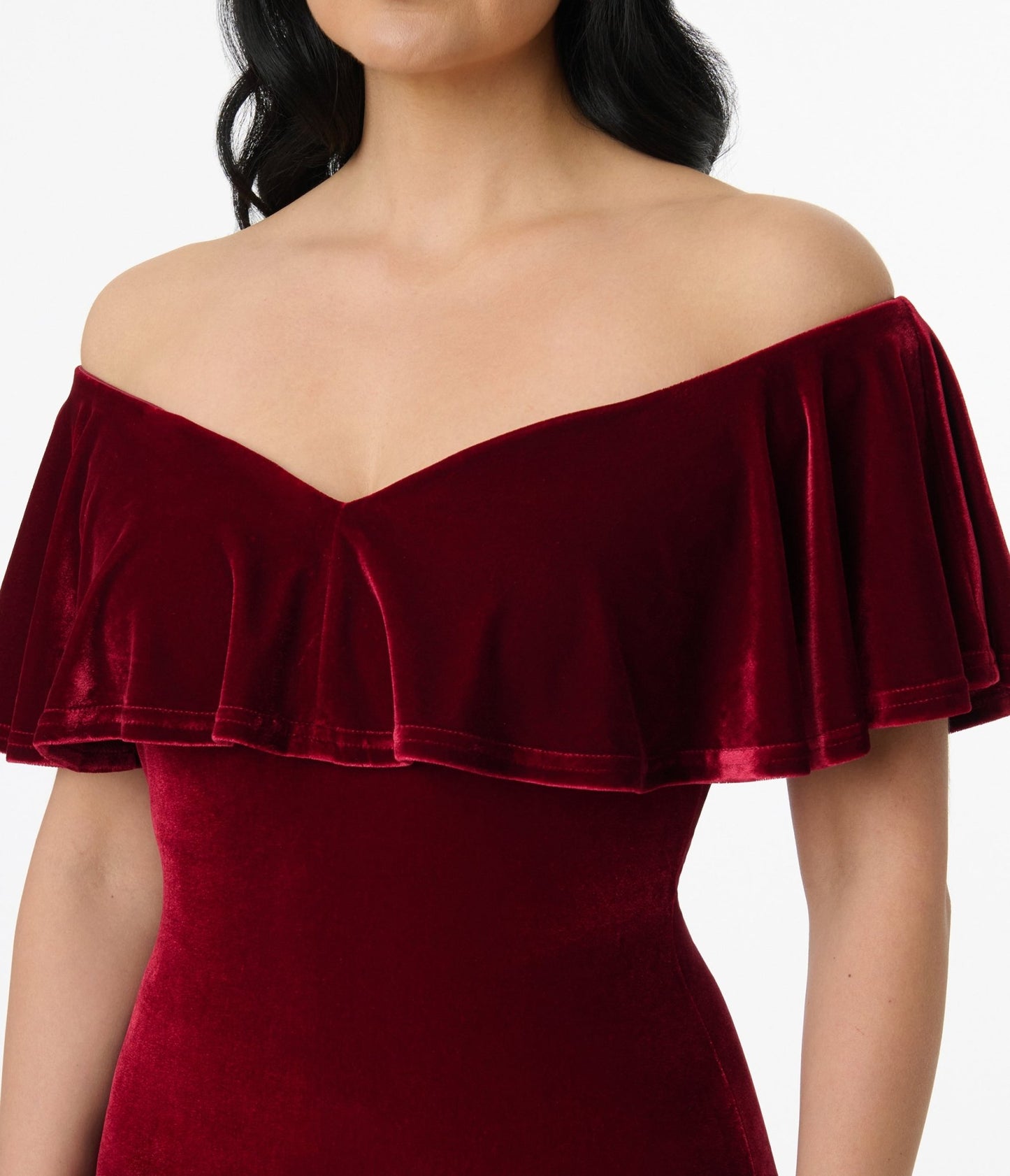 Unique Vintage 1950s Burgundy Red Velvet Sophia Wiggle Dress - Unique Vintage - Womens, DRESSES, WIGGLE