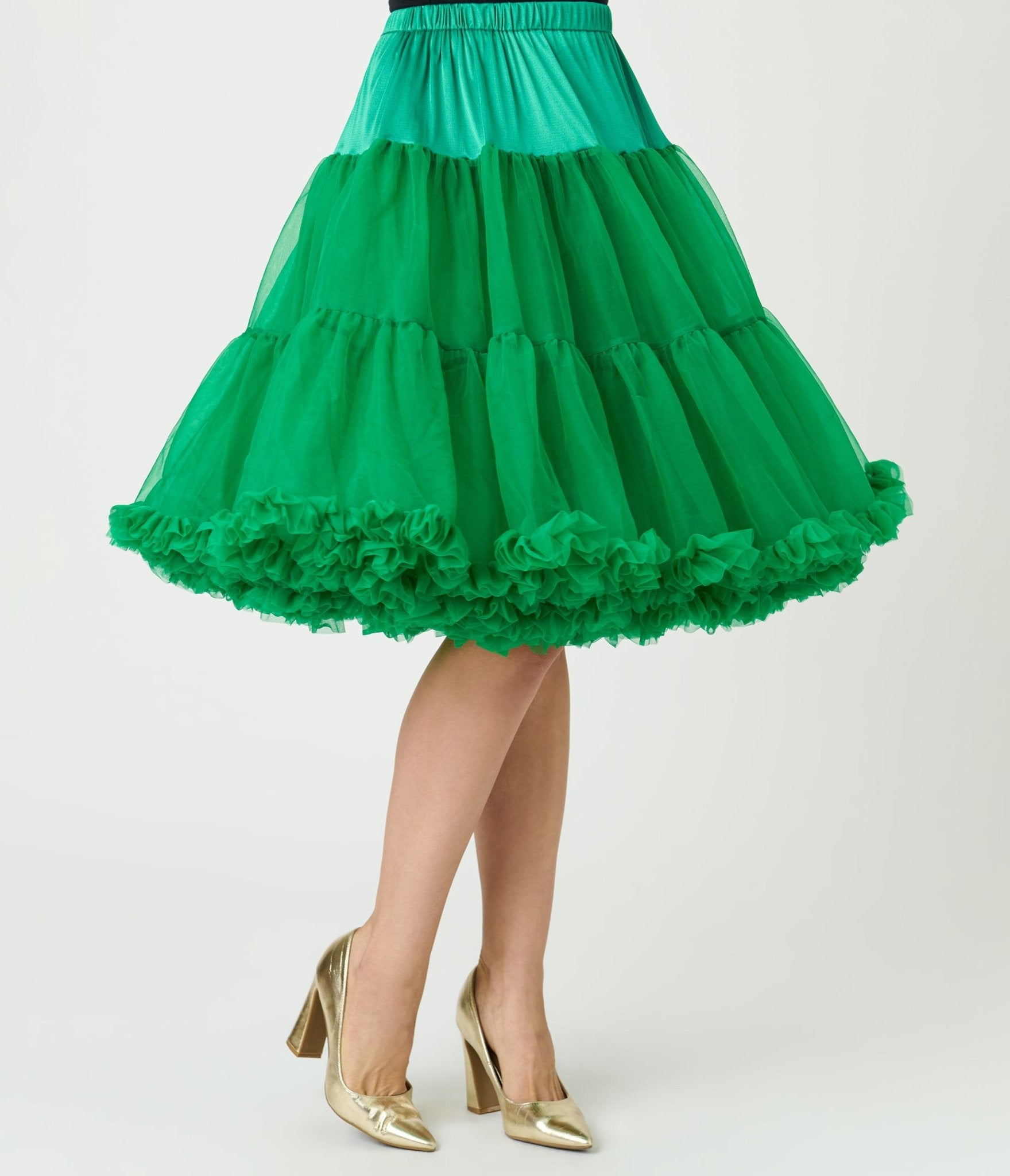 Unique Vintage 1950s Emerald Ruffled Petticoat Crinoline