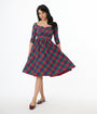 Unique Vintage 1950s Green & Red Plaid Sweetheart Swing Dress