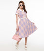 Unique Vintage 1950s Lavender & Pink Gingham Cotton Alexis Swing Dress