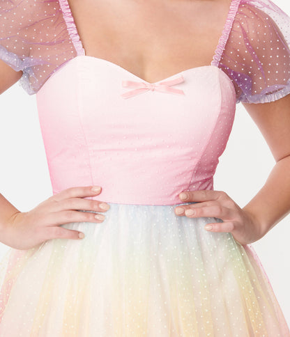 Unique Vintage 1950s Pastel Rainbow Ombre Clip Dot Tulle Sweetheart Fit & Flare Dress - Unique Vintage - Womens, DRESSES, PROM AND SPECIAL OCCASION