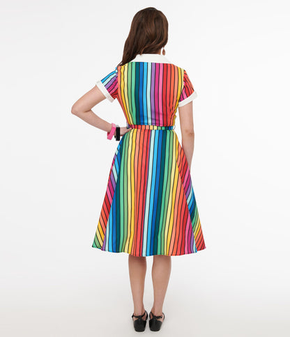 Unique Vintage 1950s Rainbow Stripe Pride Alexis Swing Dress - Unique Vintage - Womens, DRESSES, SWING