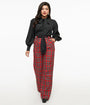 Unique Vintage 1950s Red Plaid Wide Leg Trousers