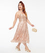 Unique Vintage 1950s Rose Gold Pleated Sequin Swing Dress