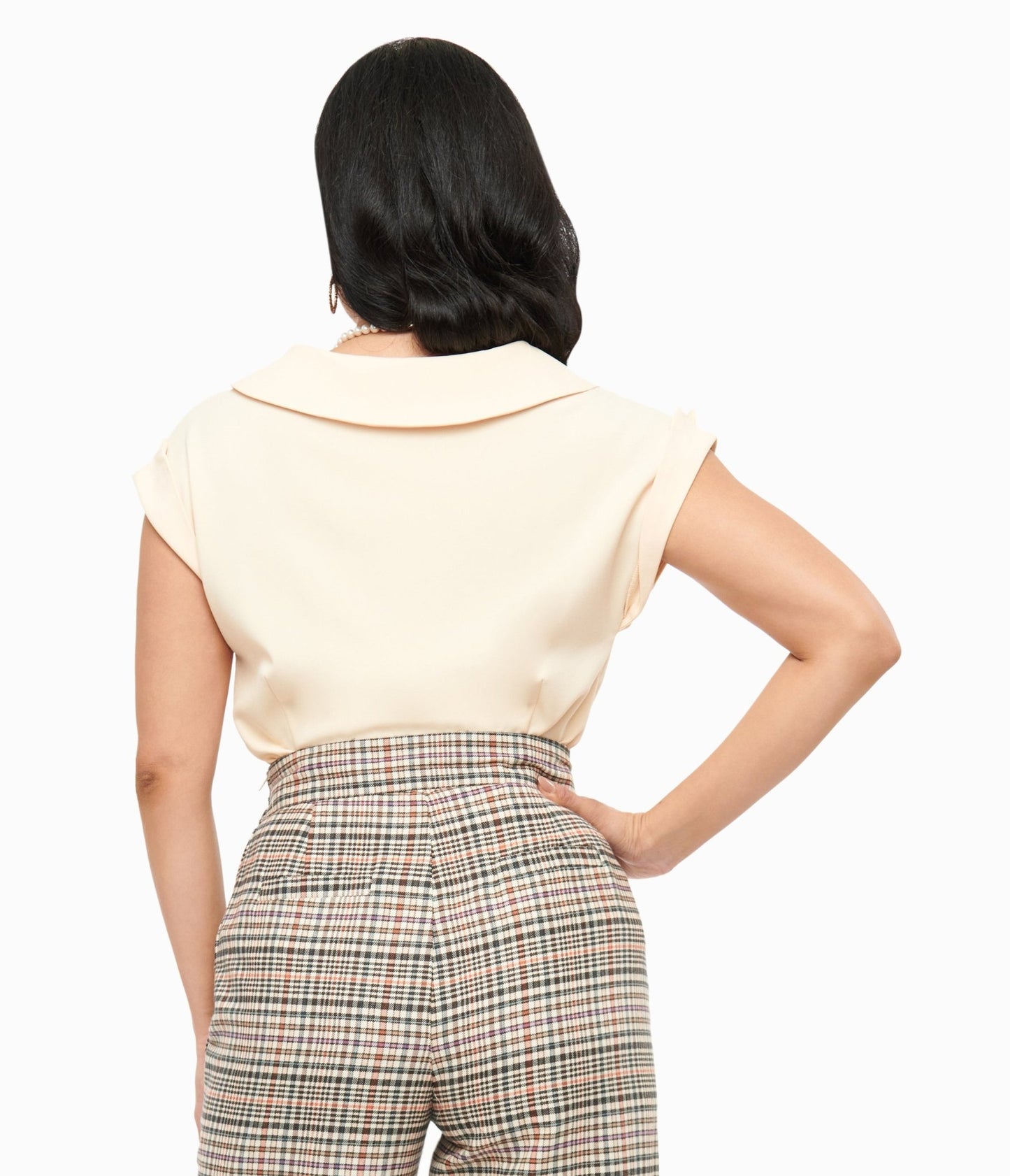 Unique Vintage 1960s Dark Cream Twill Sleeveless Blouse - Unique Vintage - Womens, TOPS, WOVEN TOPS