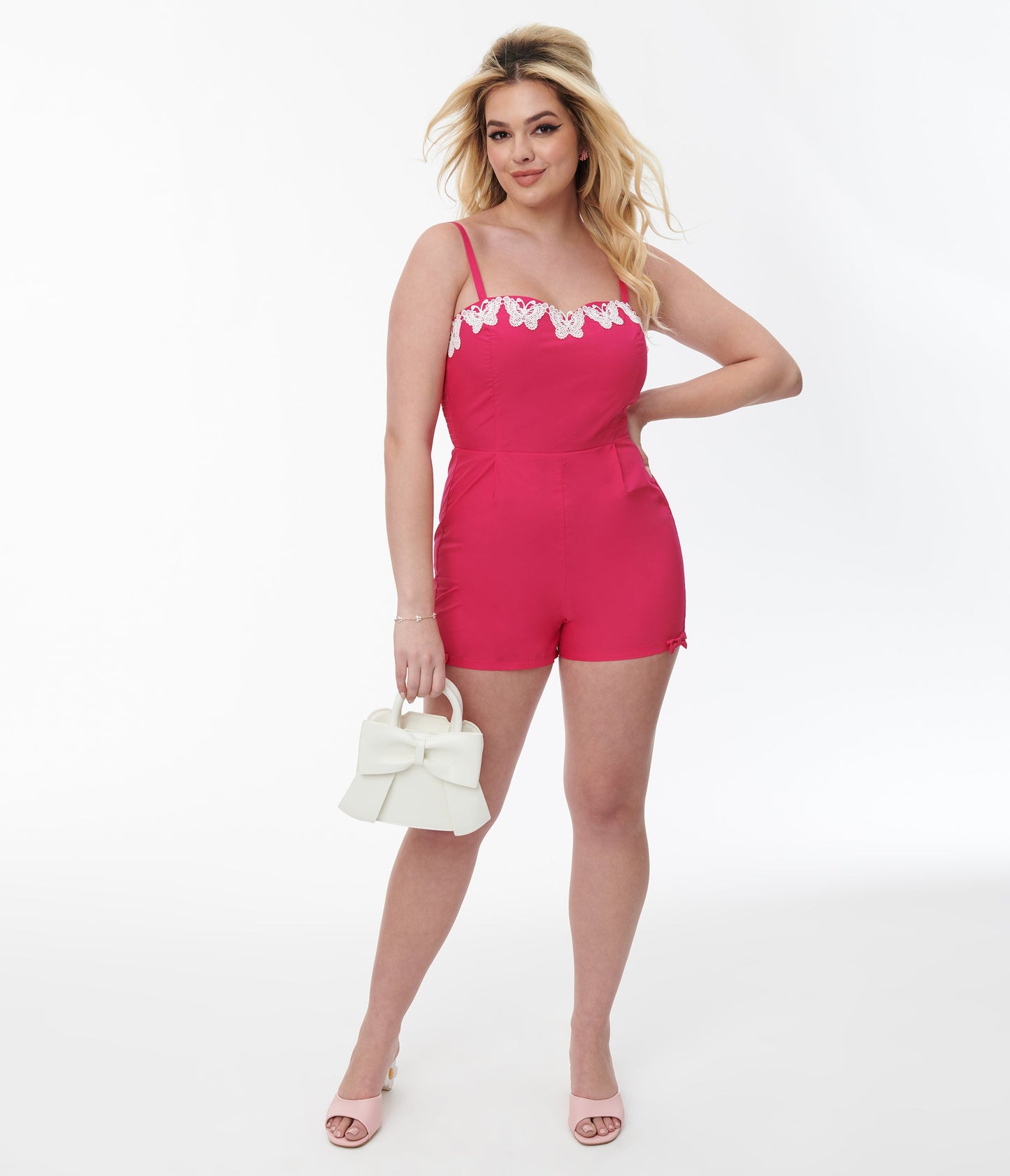 Unique Vintage 1960s Hot Pink & White Butterfly Ossining Romper - Unique Vintage - Womens, BOTTOMS, ROMPERS AND JUMPSUITS