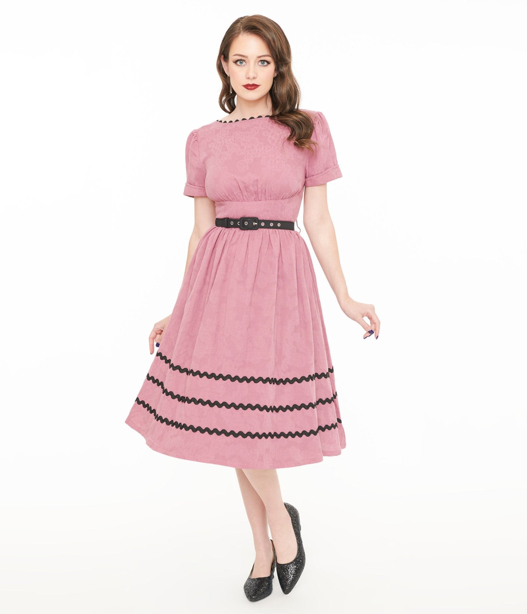 Unique Vintage Berry & Black Cotton Swing Dress - Unique Vintage - Womens, DRESSES, SWING