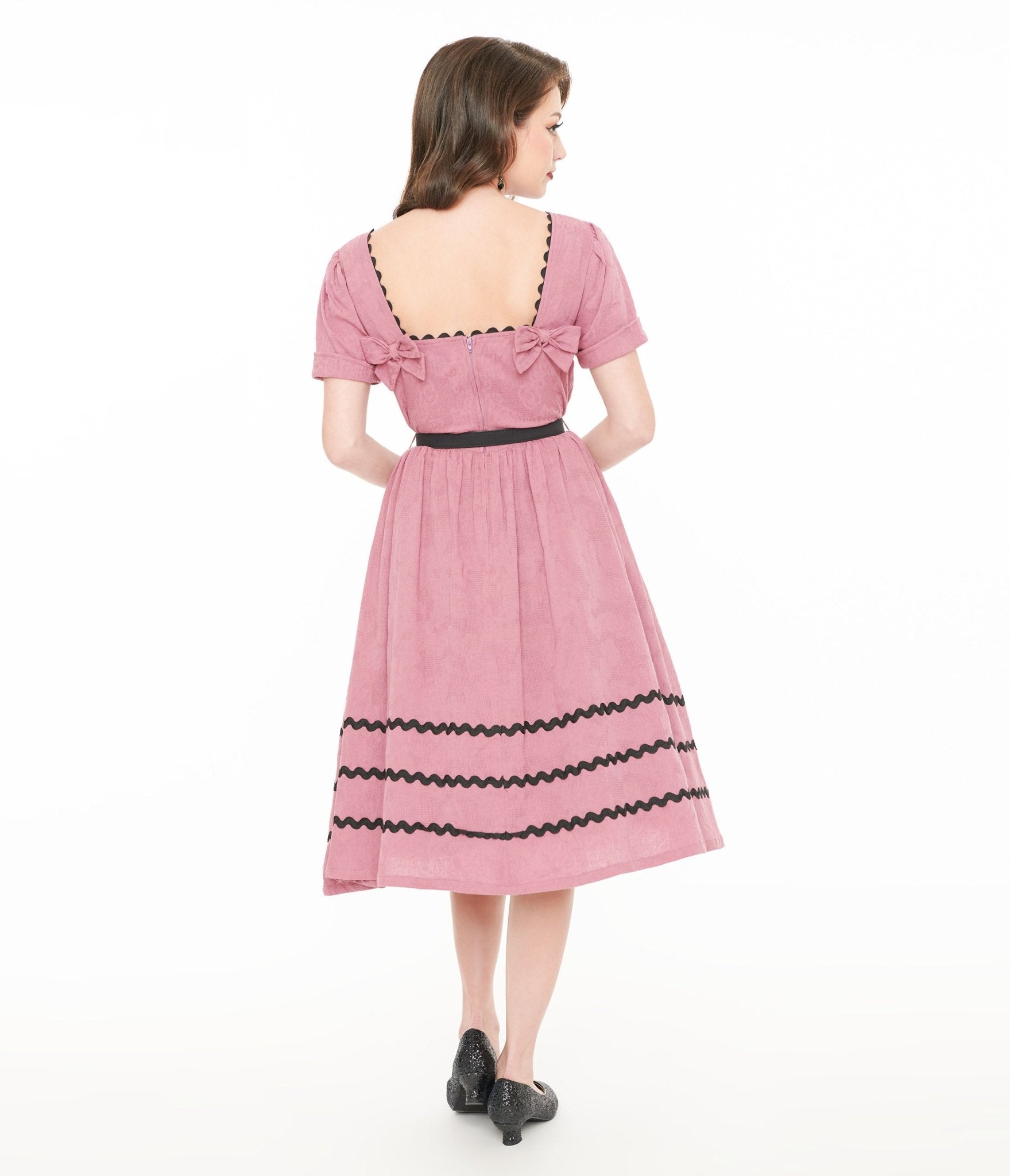 Unique Vintage Berry & Black Cotton Swing Dress - Unique Vintage - Womens, DRESSES, SWING