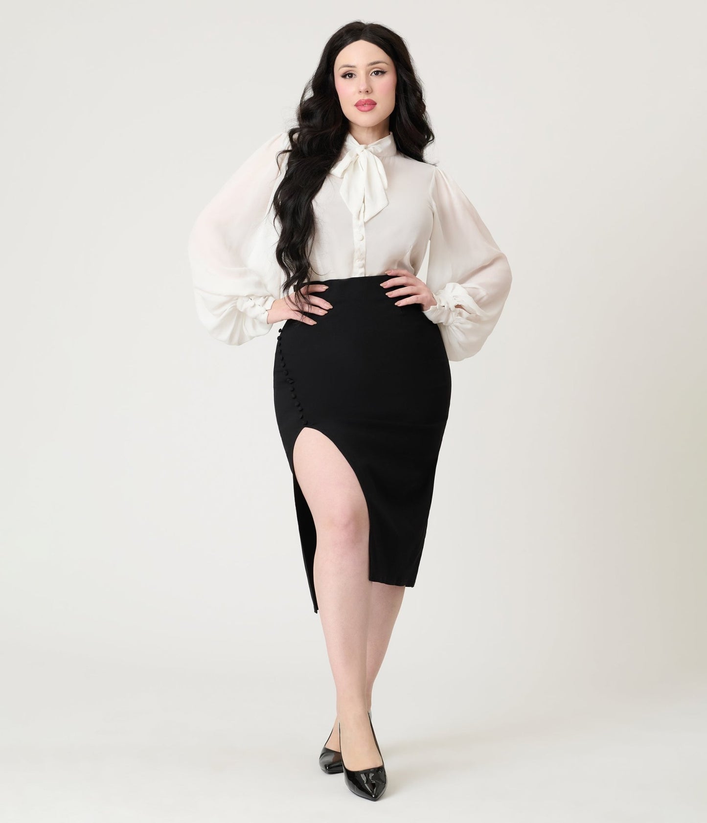 Unique Vintage Black Asymmetrical Pencil Skirt - Unique Vintage - Womens, BOTTOMS, SKIRTS