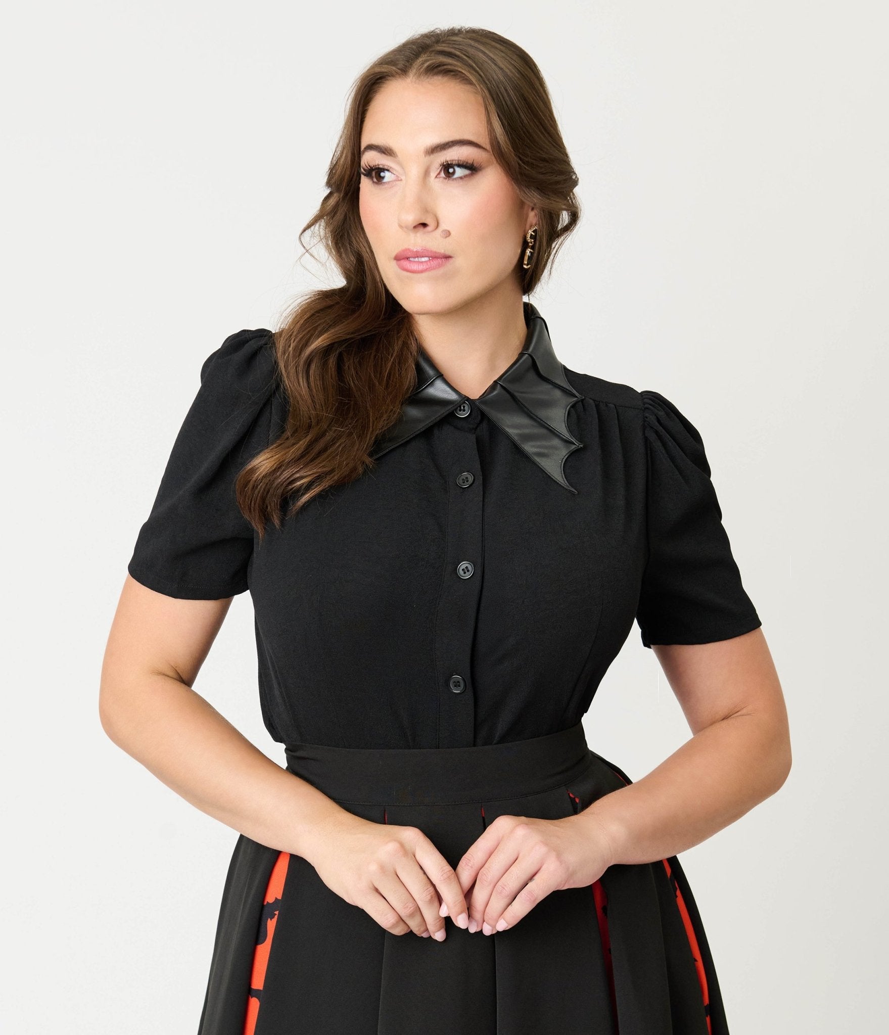 Unique Vintage Black Bat Collar Blouse - Unique Vintage - Womens, TOPS, WOVEN TOPS