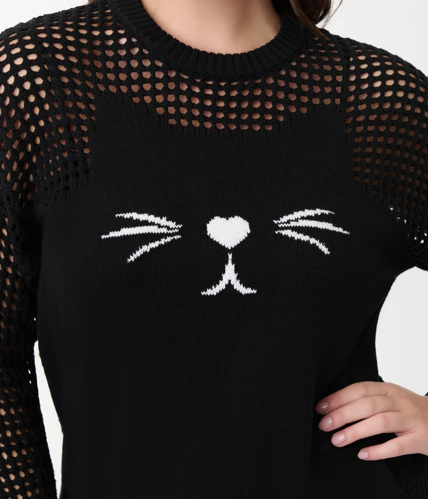 Unique Vintage Black Cat Open Weave Cotton Sweater - Unique Vintage - Womens, TOPS, SWEATERS