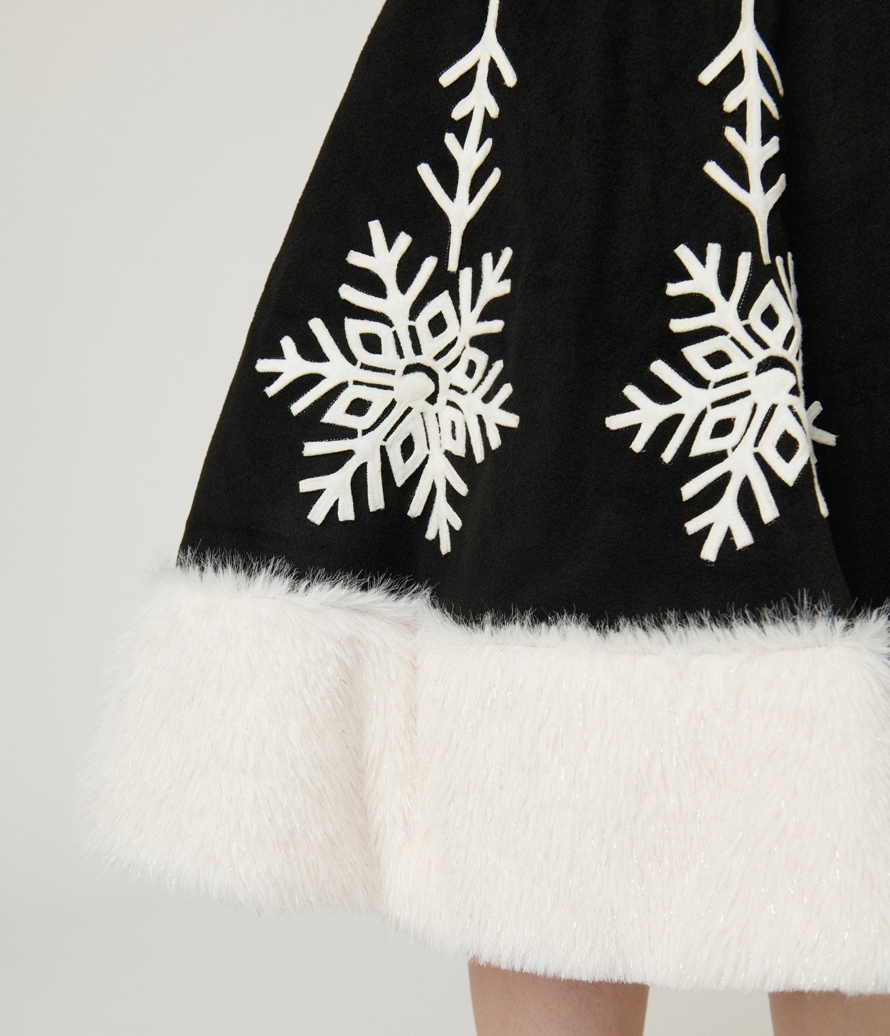 Unique Vintage Black Felt & White Fur Snowflake Soda Shop Swing Skirt - Unique Vintage - Womens, BOTTOMS, SKIRTS