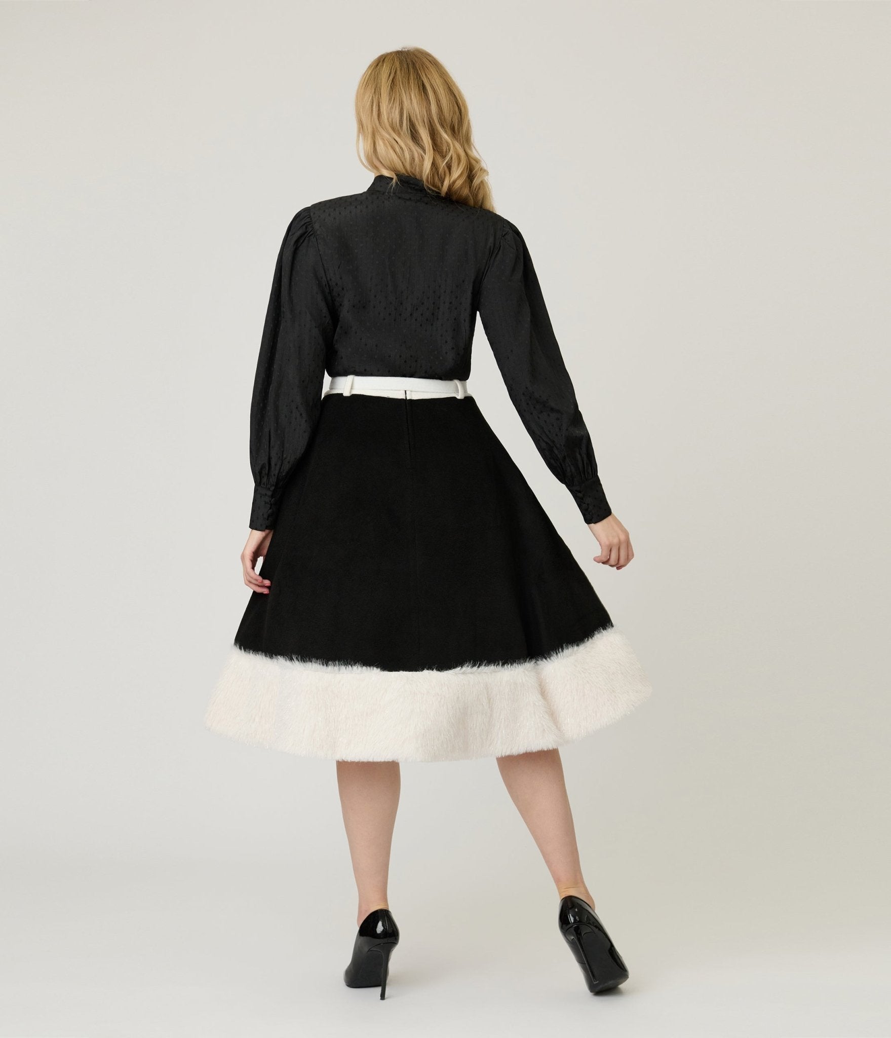 Unique Vintage Black Felt & White Fur Snowflake Soda Shop Swing Skirt - Unique Vintage - Womens, BOTTOMS, SKIRTS