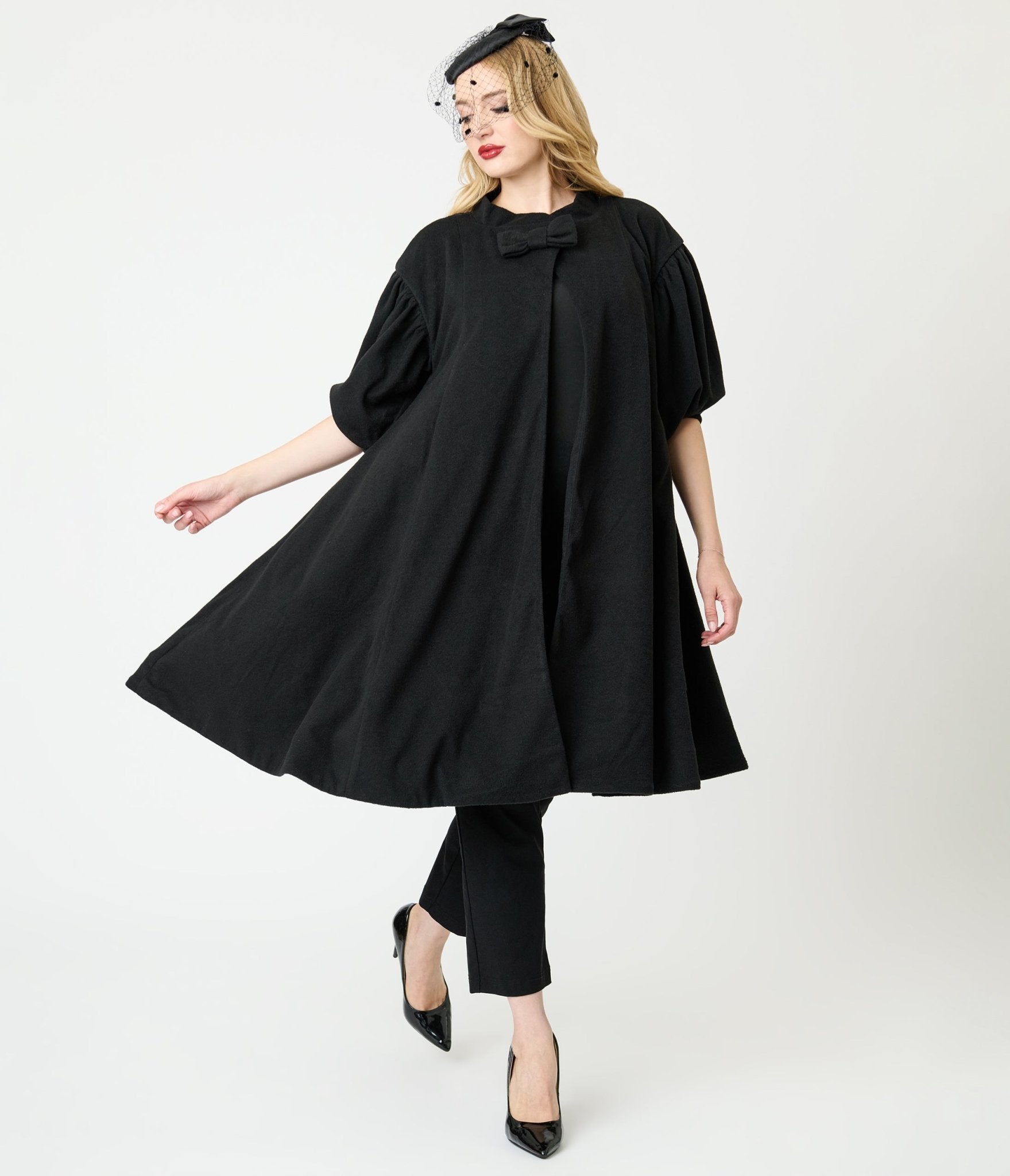 Unique Vintage Black Flare Swing Coat