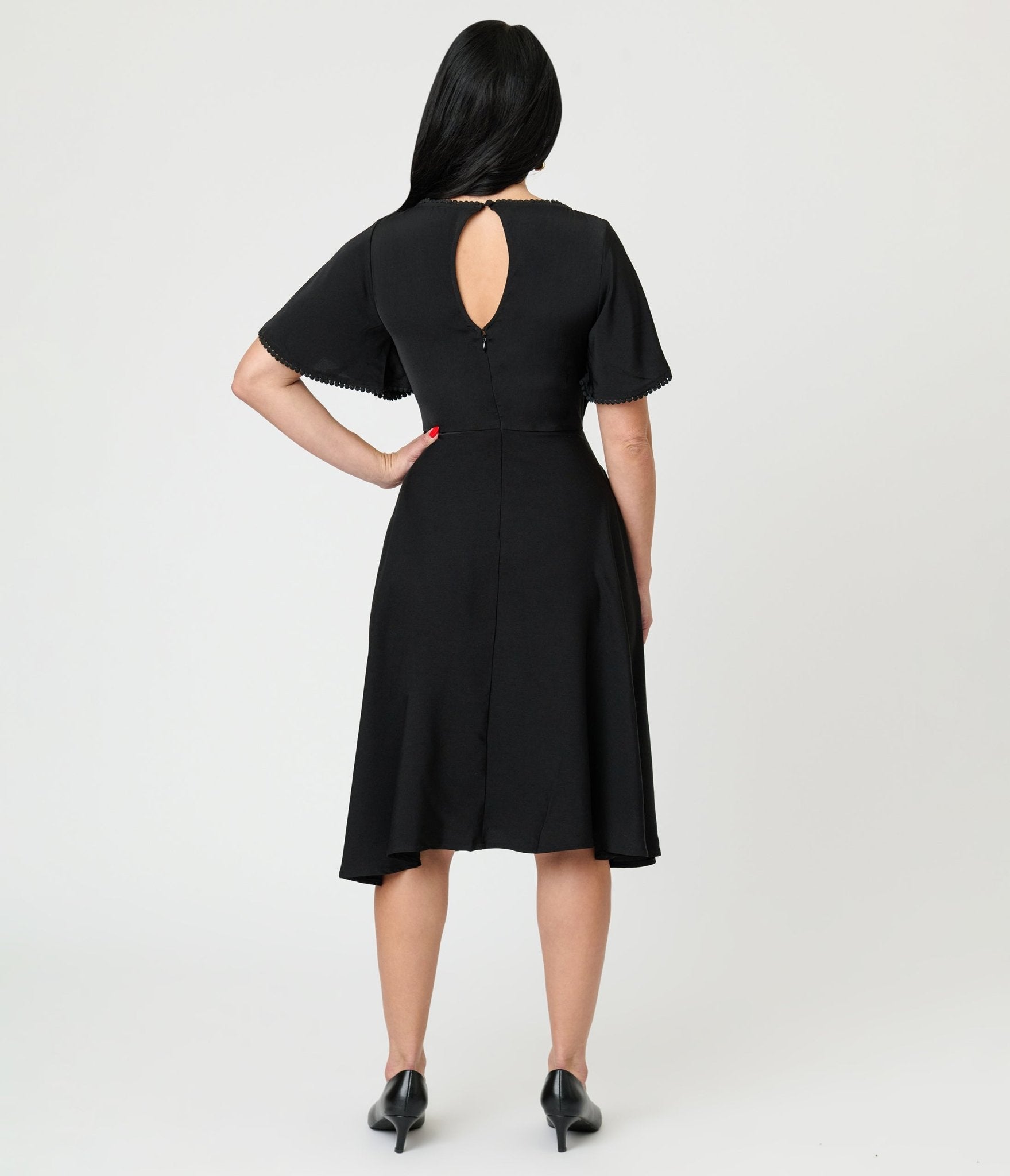 Unique Vintage Black Floral Mesh Cutout Swing Dress - Unique Vintage - Womens, DRESSES, SWING