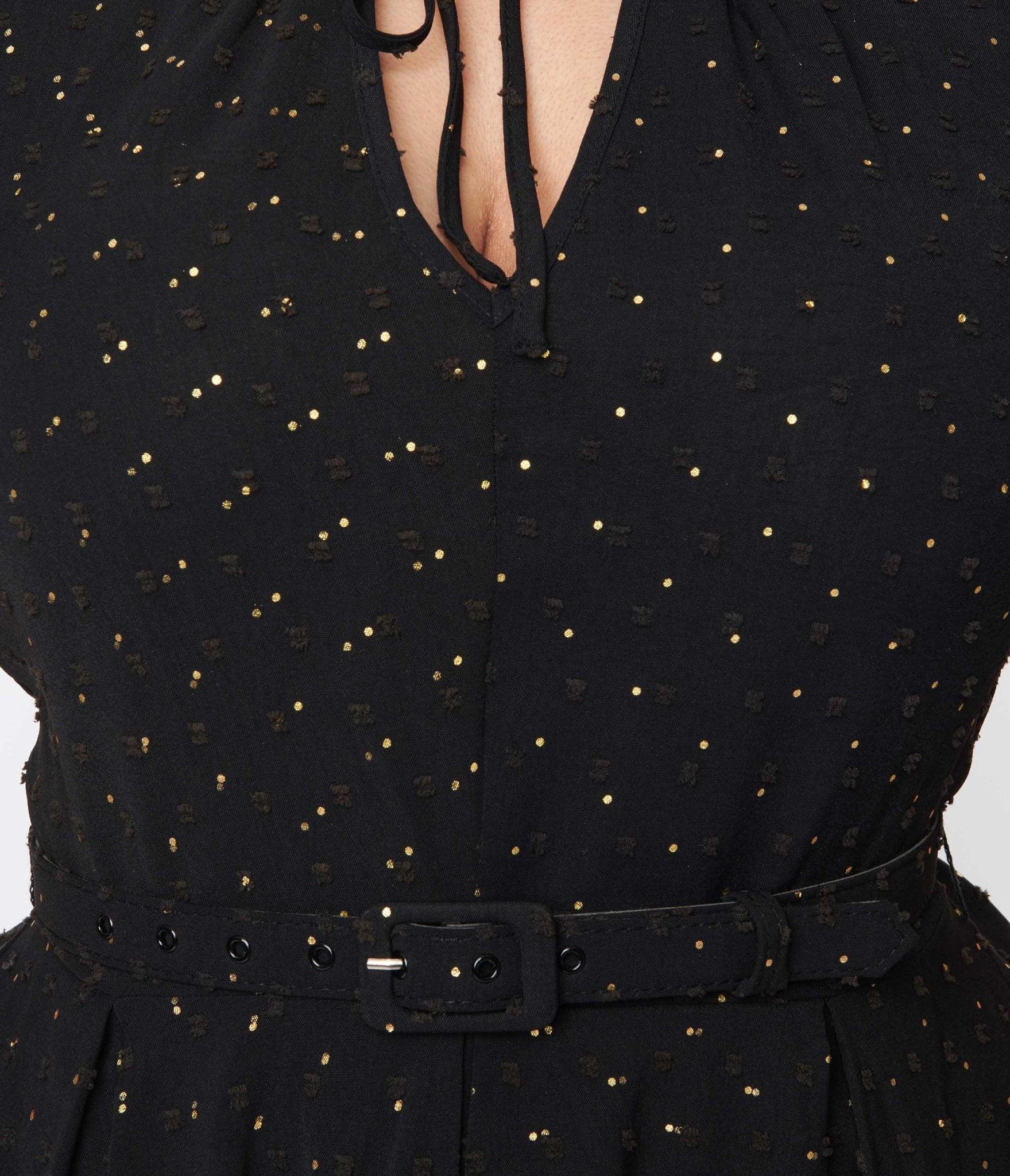 Unique Vintage Black & Gold Clip Dot Dahlia Swing Dress - Unique Vintage - Womens, DRESSES, DOTMC