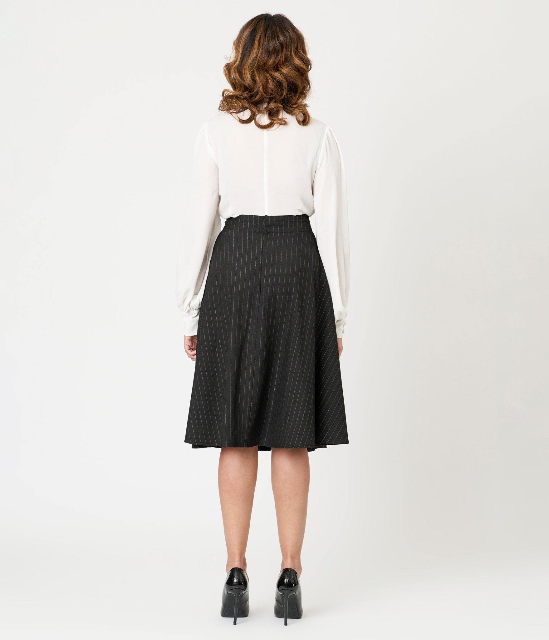 Unique Vintage Black & Gold Stripe Vivian Swing Skirt - Unique Vintage - Womens, BOTTOMS, SKIRTS