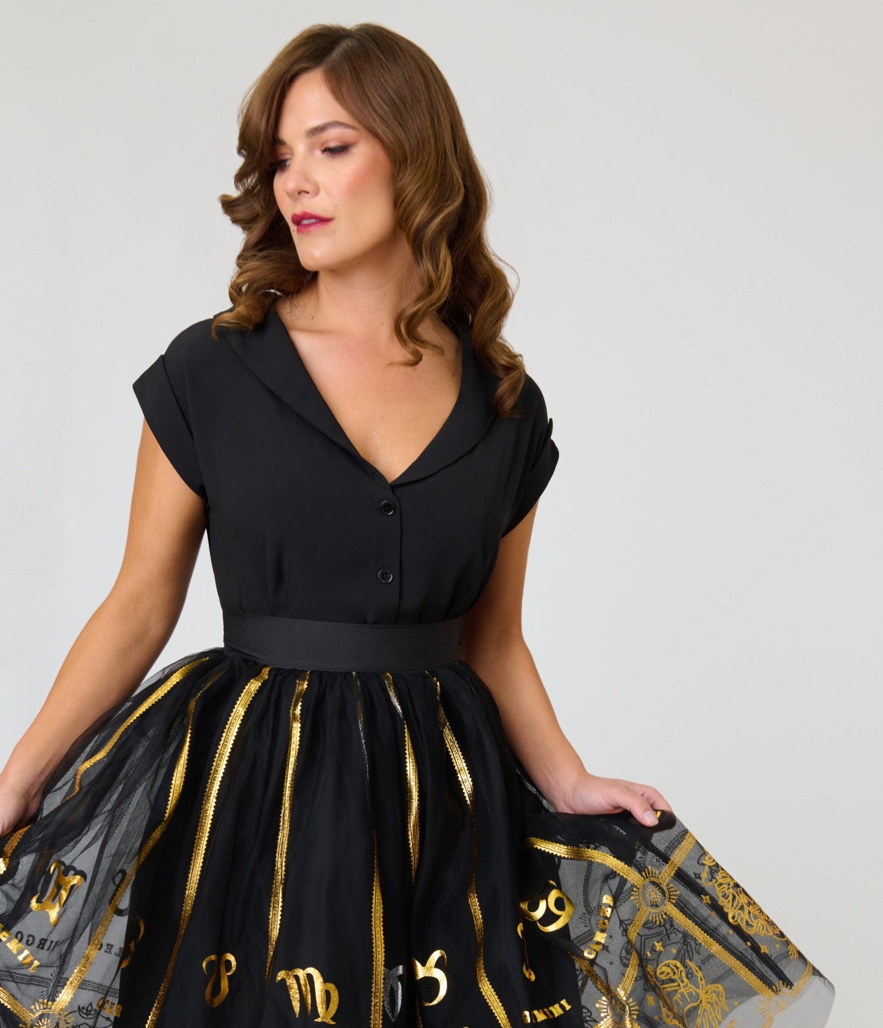 Unique Vintage Black & Gold Zodiac Ballerina Skirt XL/14-16