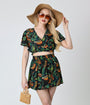 Unique Vintage Black & Green Venus Flytrap Print Dottie Crop Top