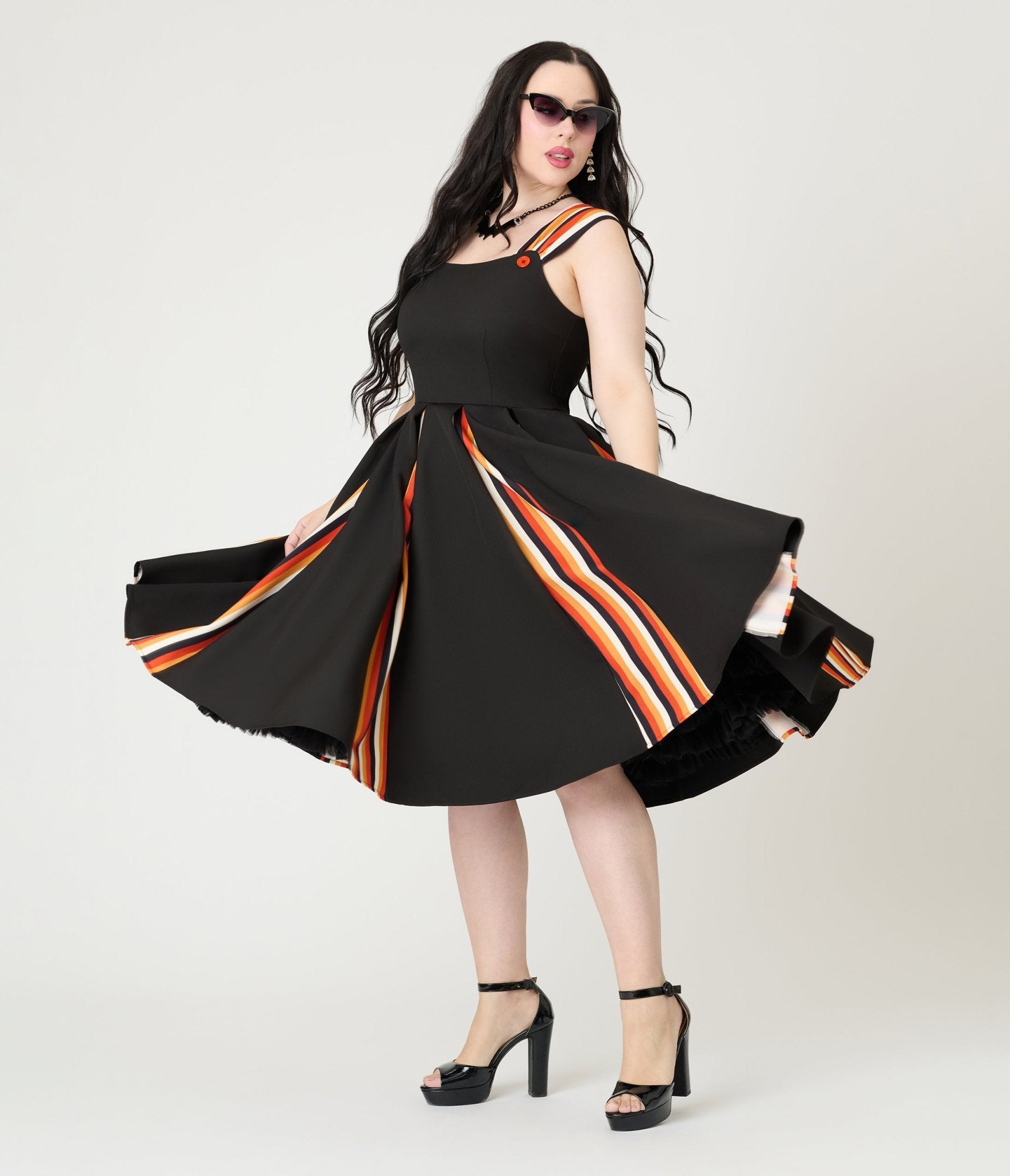 Unique Vintage Black Halloween Stripe Swing Dress Unique Vintage Black Halloween Stripe Swing Dress