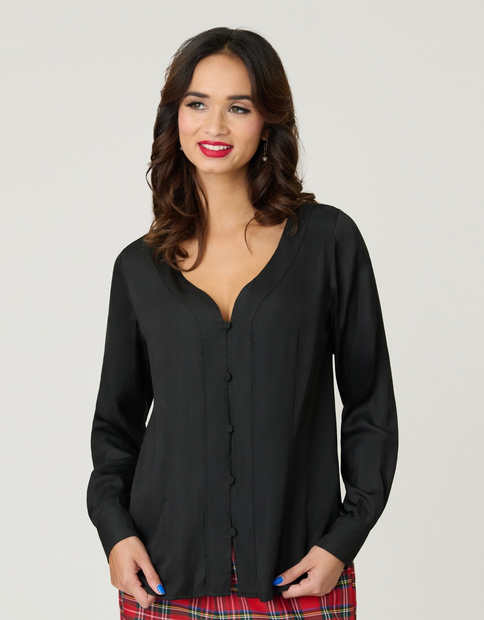 Unique Vintage Black Long Sleeve Blouse - Unique Vintage - Womens, TOPS, WOVEN TOPS