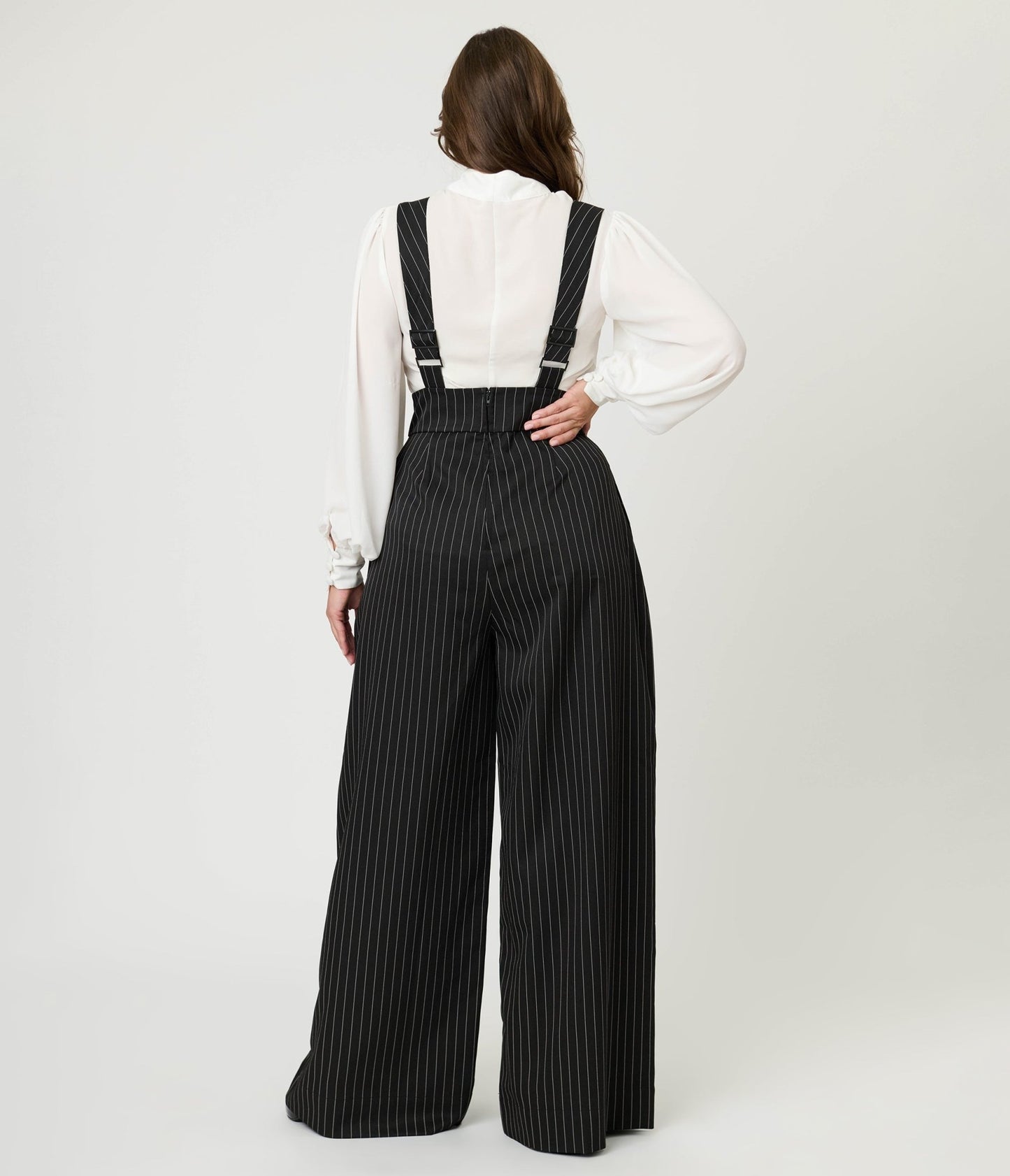 Unique Vintage Black Pinstripe Rochelle Suspender Pants - Unique Vintage - Womens, BOTTOMS, PANTS