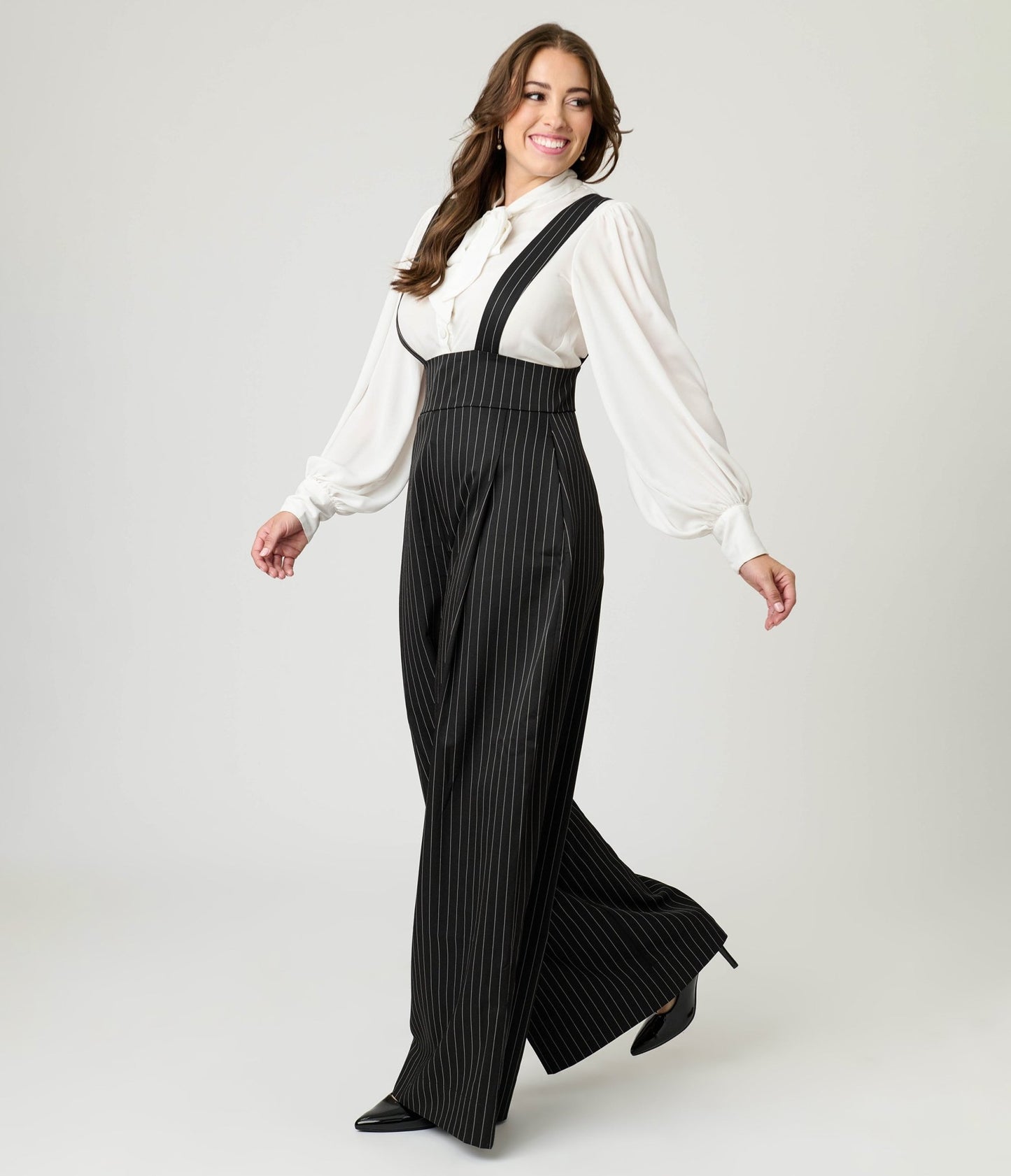 Unique Vintage Black Pinstripe Rochelle Suspender Pants - Unique Vintage - Womens, BOTTOMS, PANTS