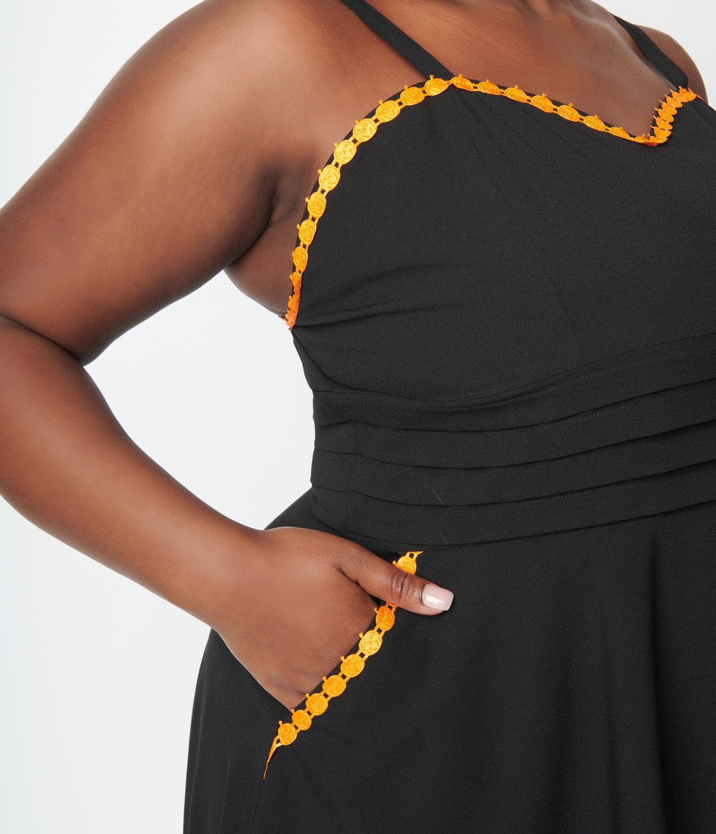 Unique Vintage Black & Pumpkin Trim Follow Your Heart Fit & Flare Dress - Unique Vintage - Womens, HALLOWEEN, DRESSES