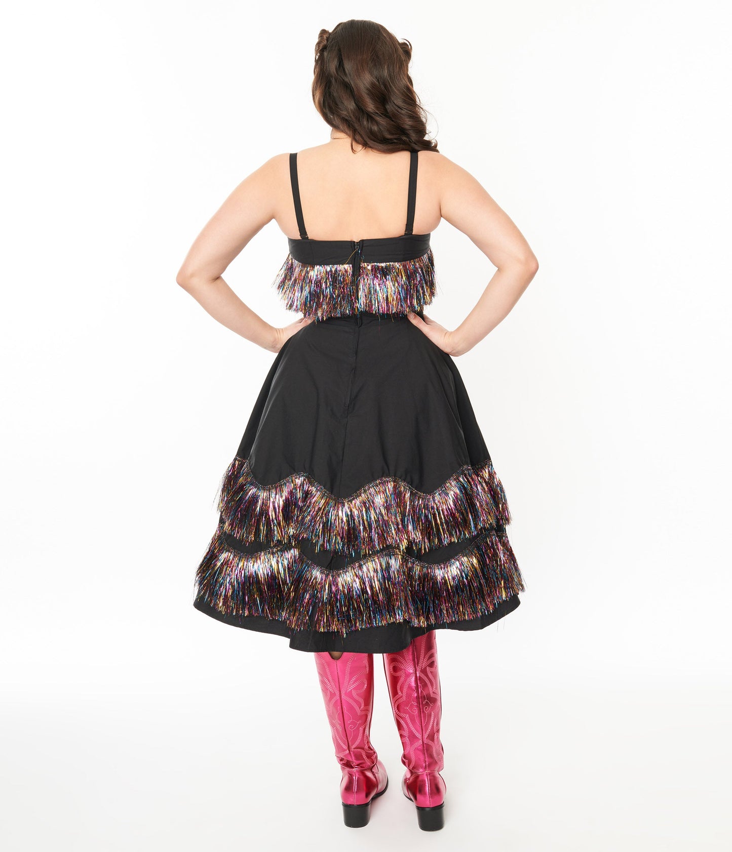 Unique Vintage Black & Rainbow Fringe Girlie Swing Dress - Unique Vintage - Womens, DRESSES, SWING