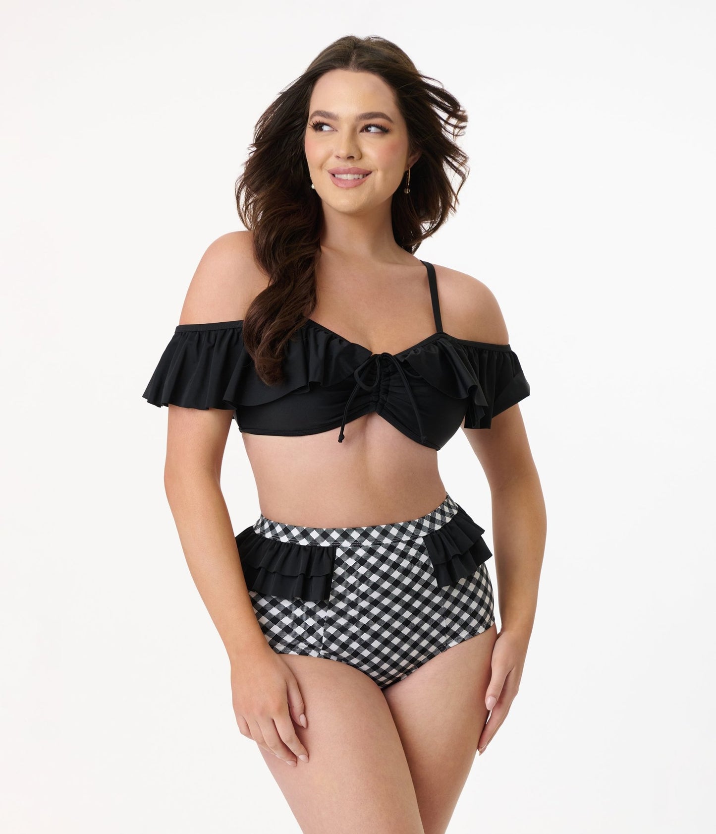 Unique Vintage Black Ruffle Swim Top - Unique Vintage - Womens, SWIM, TOP