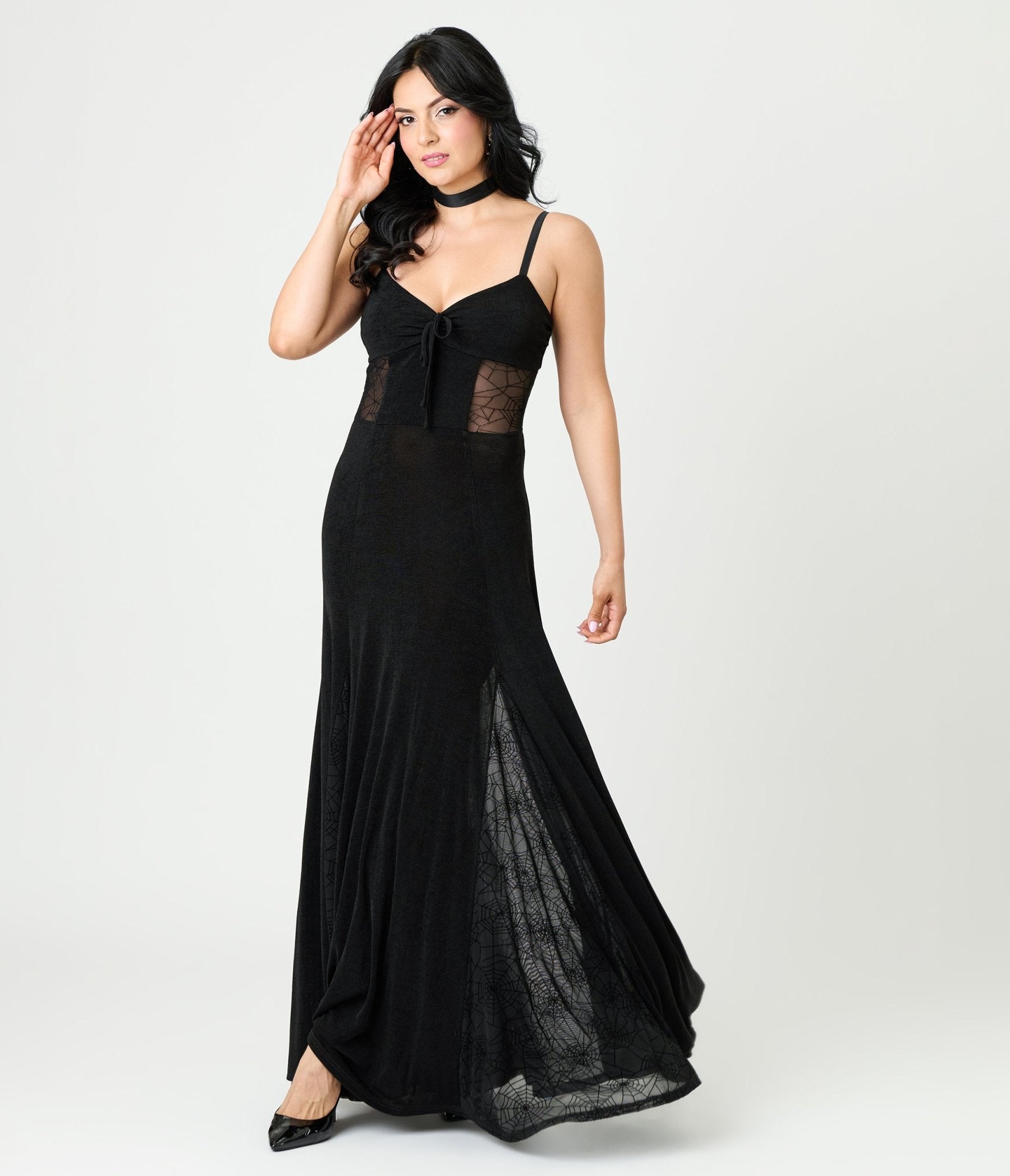 Unique Vintage Black Sheer Spiderweb Godet Maxi Dress - Unique Vintage - Womens, DRESSES, MAXI