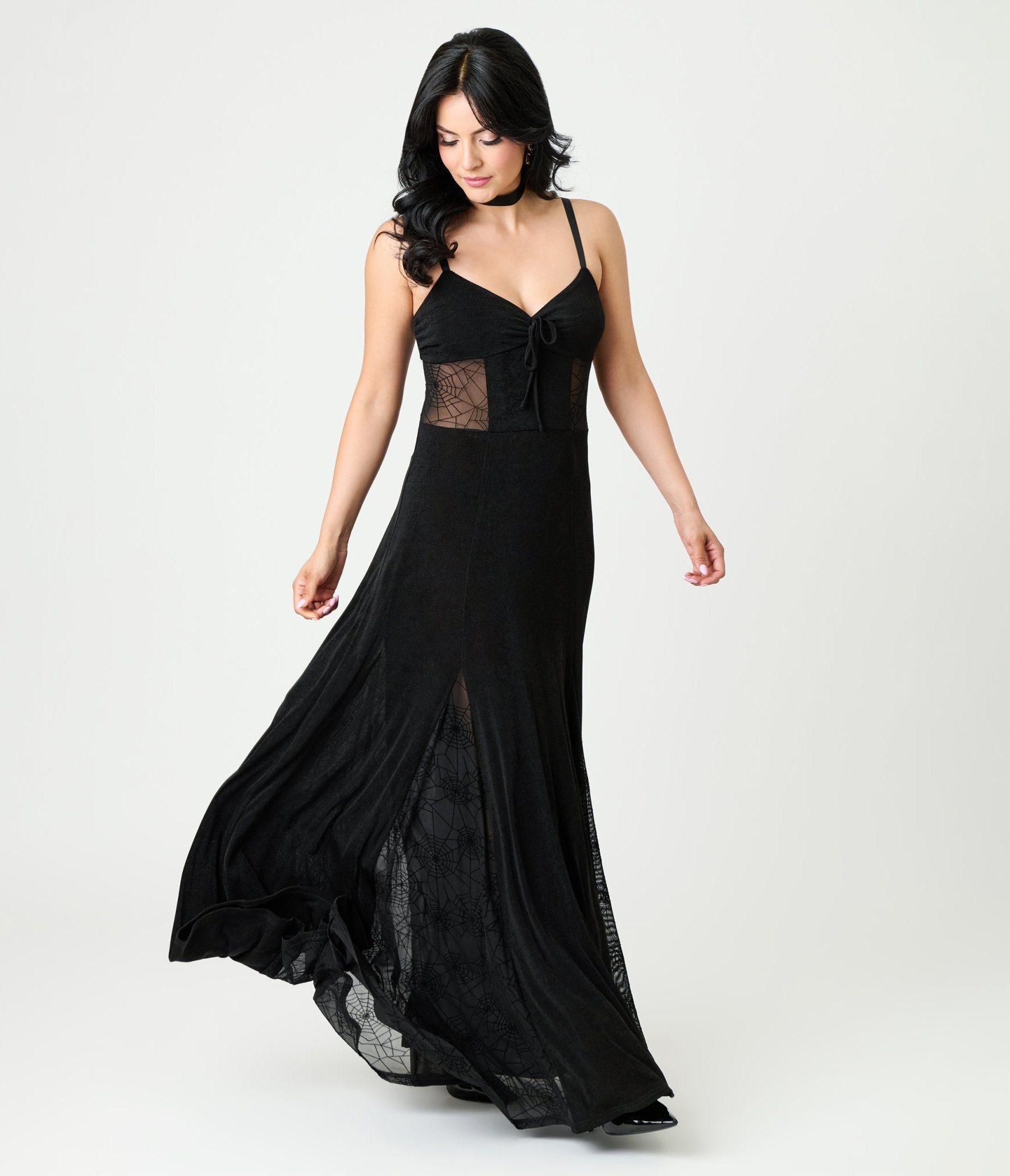 Unique Vintage Black Sheer Spiderweb Godet Maxi Dress - Unique Vintage - Womens, DRESSES, MAXI