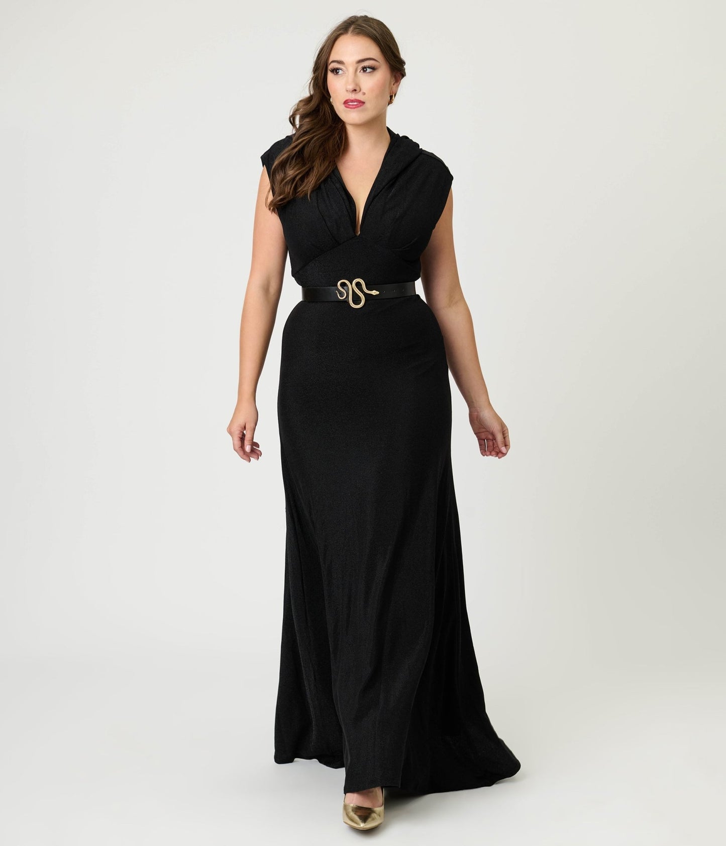 Unique Vintage Black Shimmer Snake Hooded Maxi Dress - Unique Vintage - Womens, DRESSES, MAXI