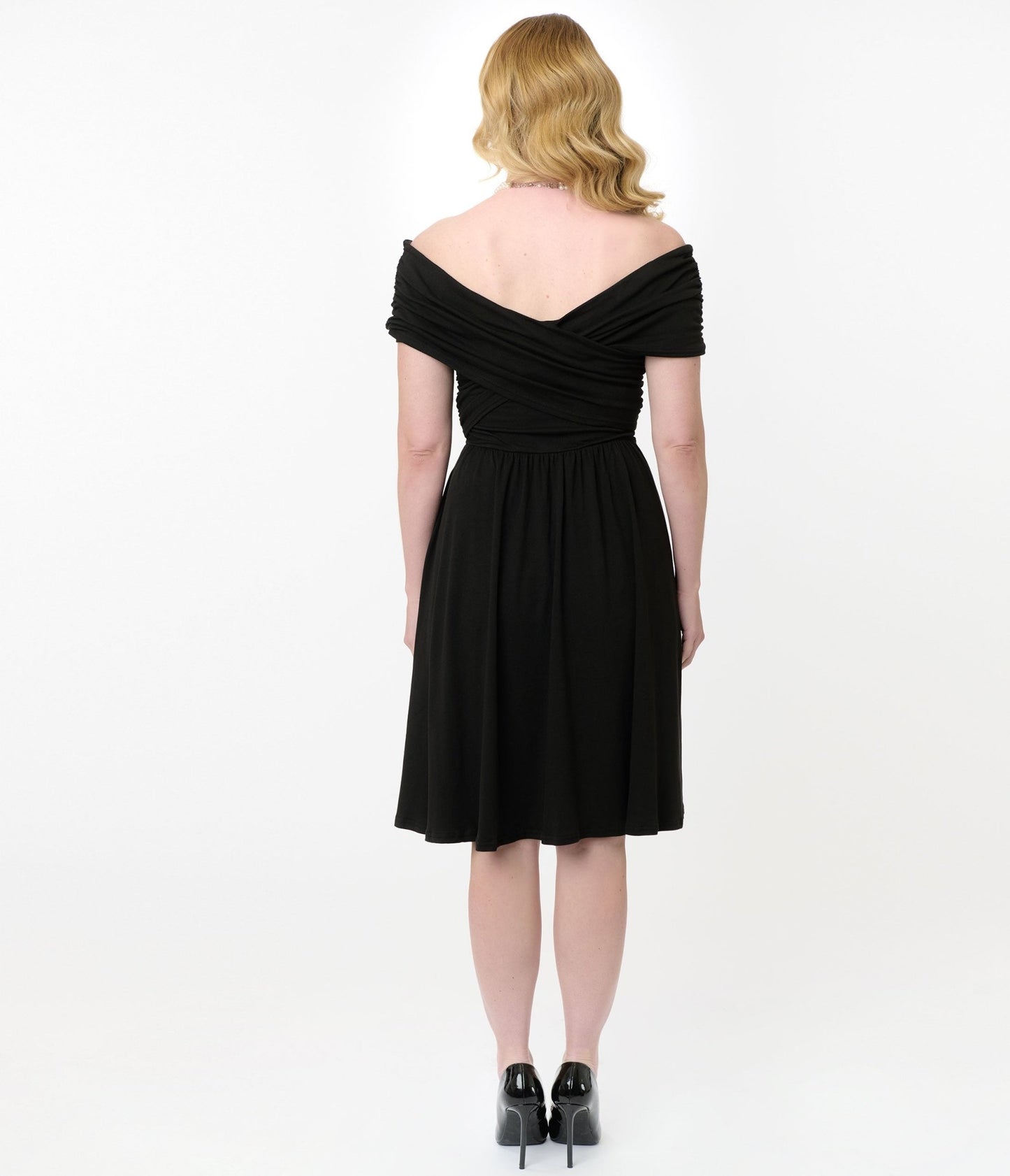 Unique Vintage Black Shirred Swing Dress - Unique Vintage - Womens, DRESSES, SWING