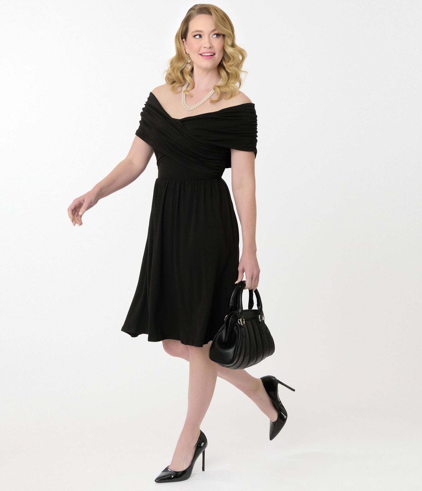 Unique Vintage Black Shirred Swing Dress - Unique Vintage - Womens, DRESSES, SWING