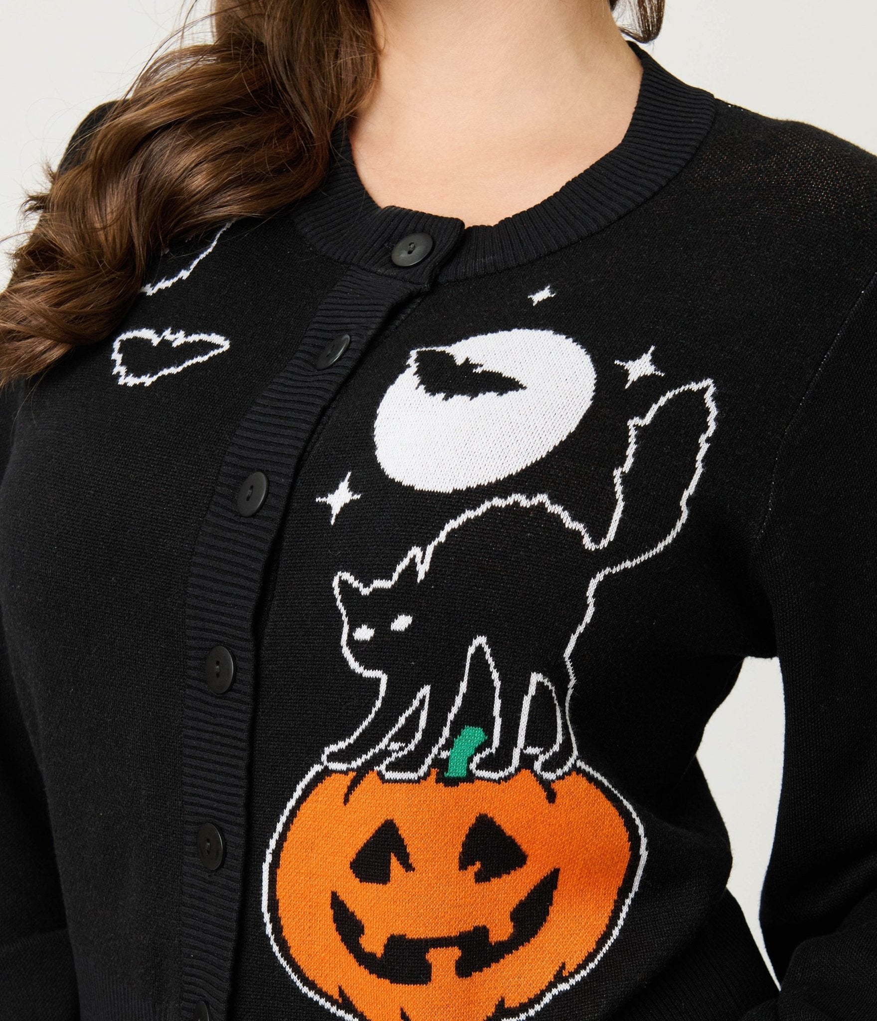 Unique Vintage Black Spooky Cat Cropped Cardigan - Unique Vintage - Womens, TOPS, SWEATERS