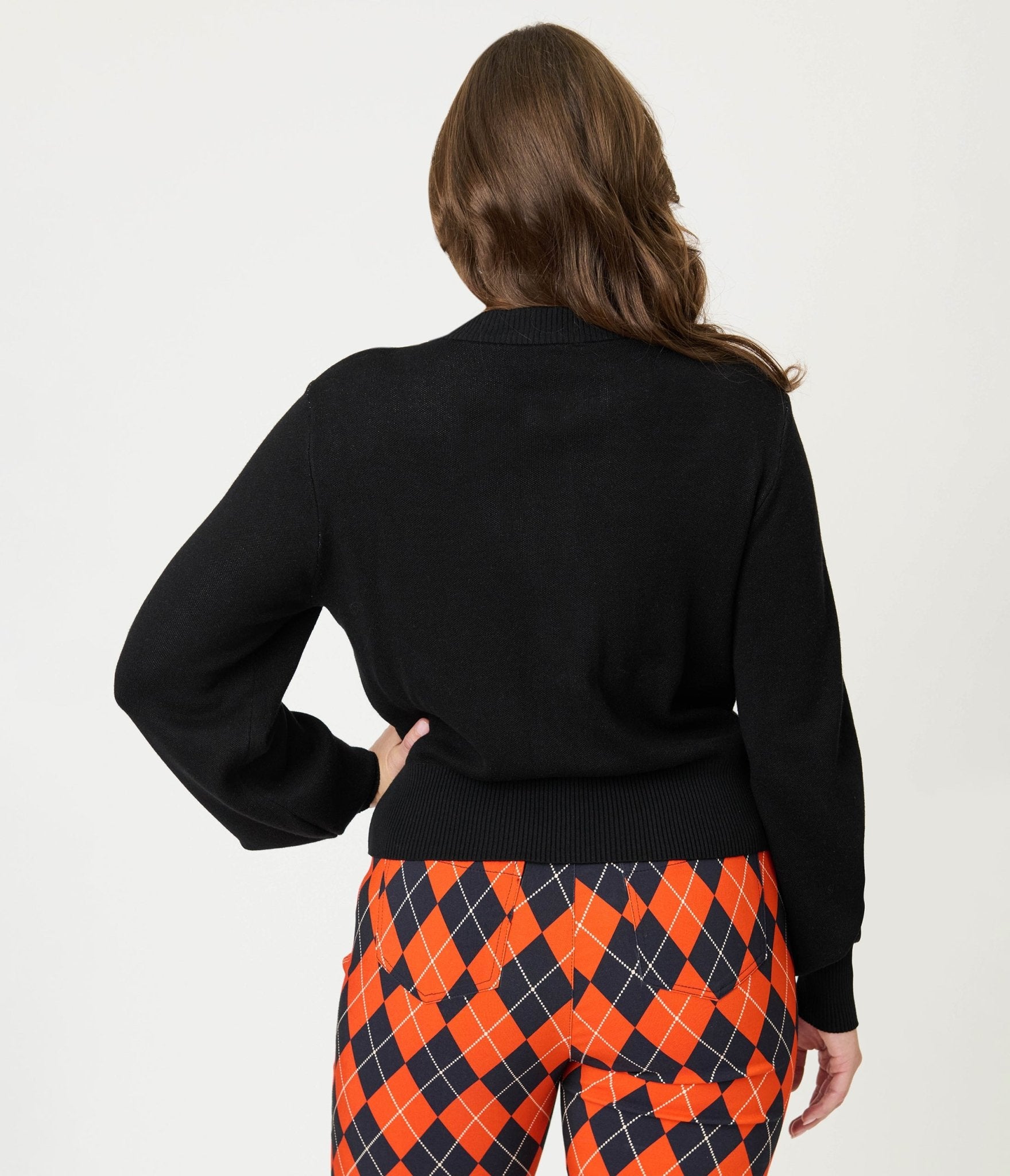 Unique Vintage Black Spooky Cat Cropped Cardigan - Unique Vintage - Womens, TOPS, SWEATERS