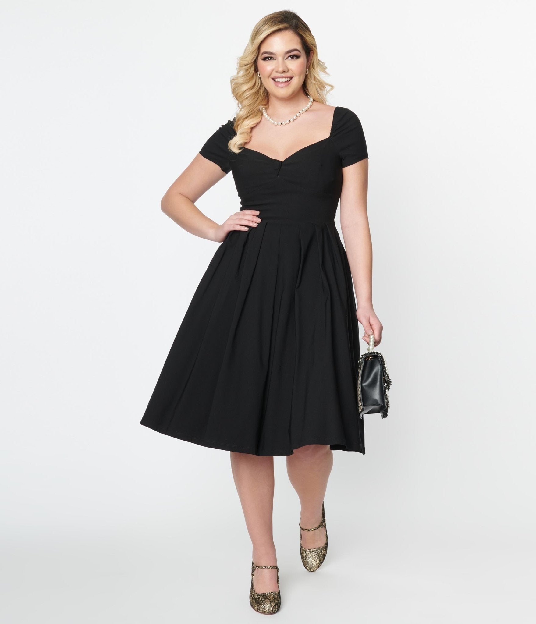 Unique Vintage Black Sweetheart Midge Swing Dress - Unique Vintage - Womens, DRESSES, SWING