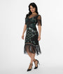 Unique Vintage Black & Teal Peacock Beaded Nadine Fringe Flapper Dress