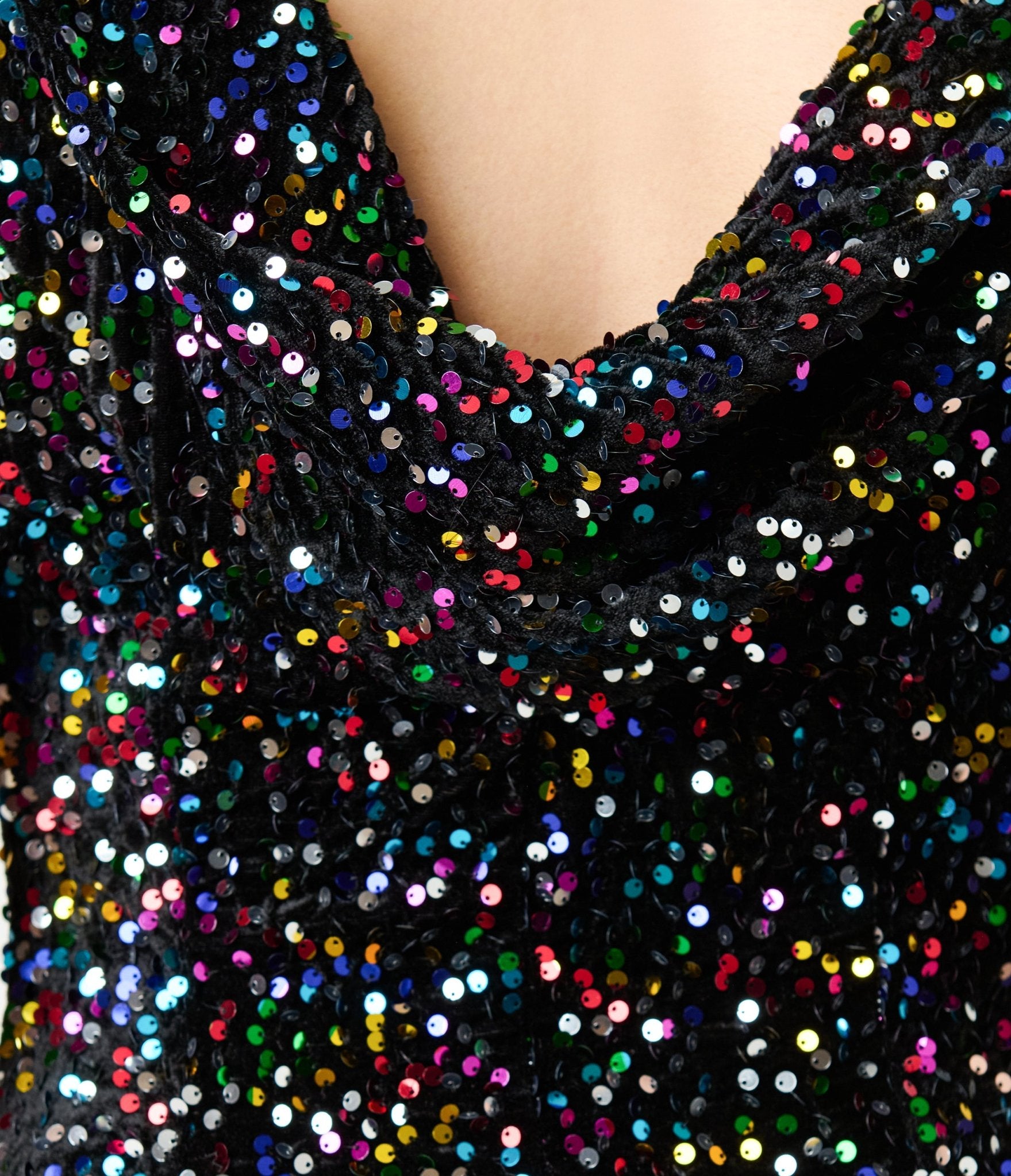 Unique Vintage Black Velvet & Rainbow Sequin Goldwyn Gown - Unique Vintage - Womens, DRESSES, MAXI