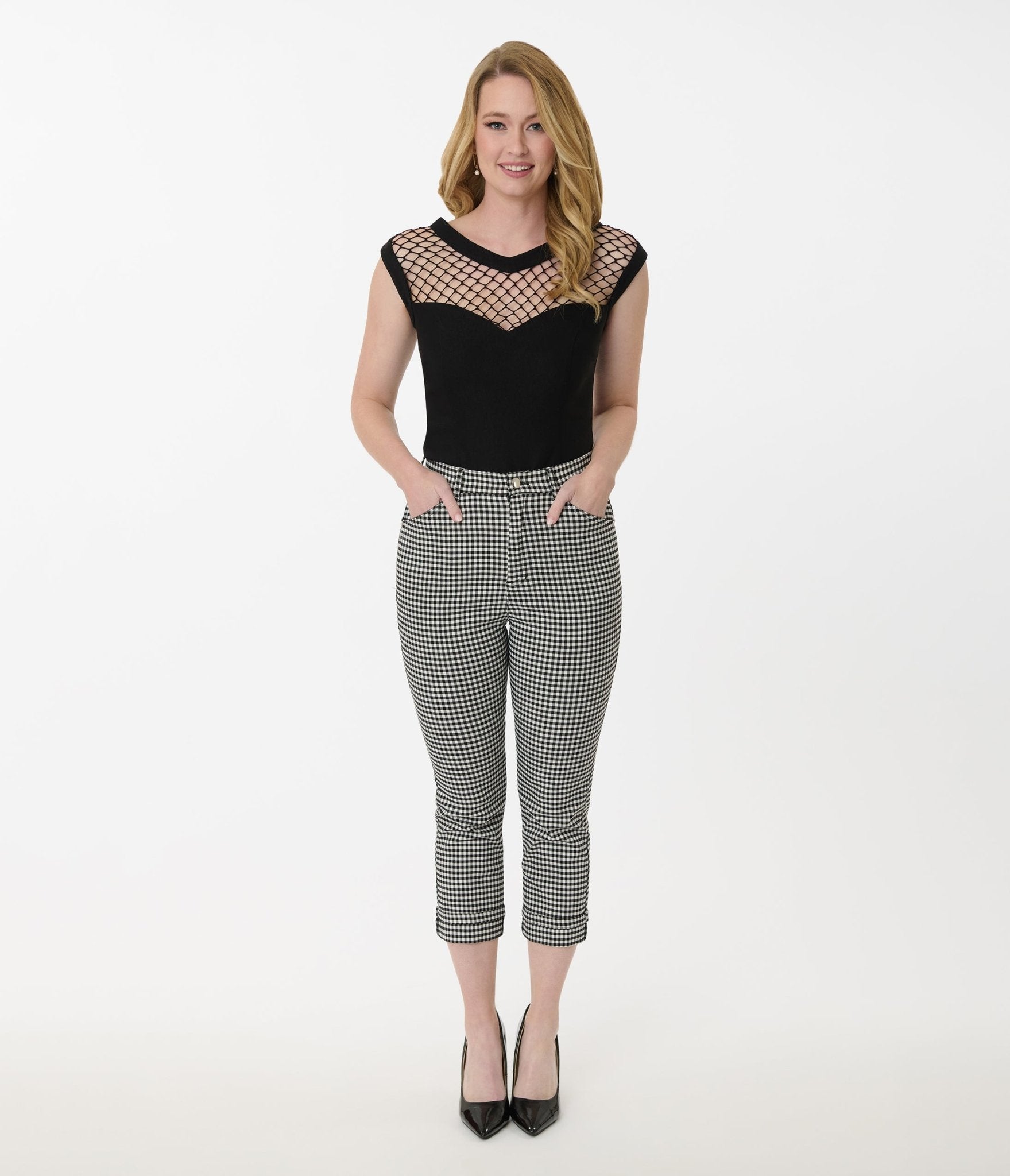 Unique Vintage Black & White Gingham Capris - Unique Vintage - Womens, BOTTOMS, CAPRI