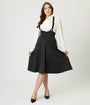 Unique Vintage Black & White Pin Stripe Suspender Swing Skirt