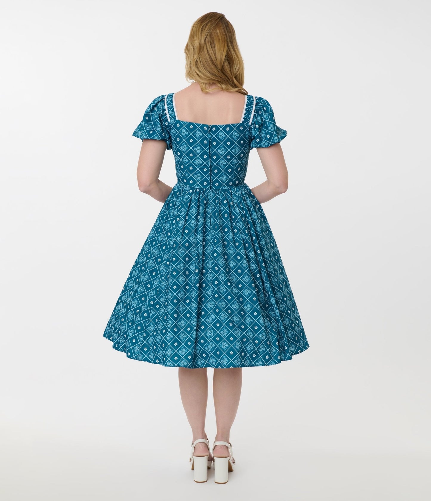 Unique Vintage Blue French Country Diamond Button Front Dress - Unique Vintage - Womens, DRESSES, SWING