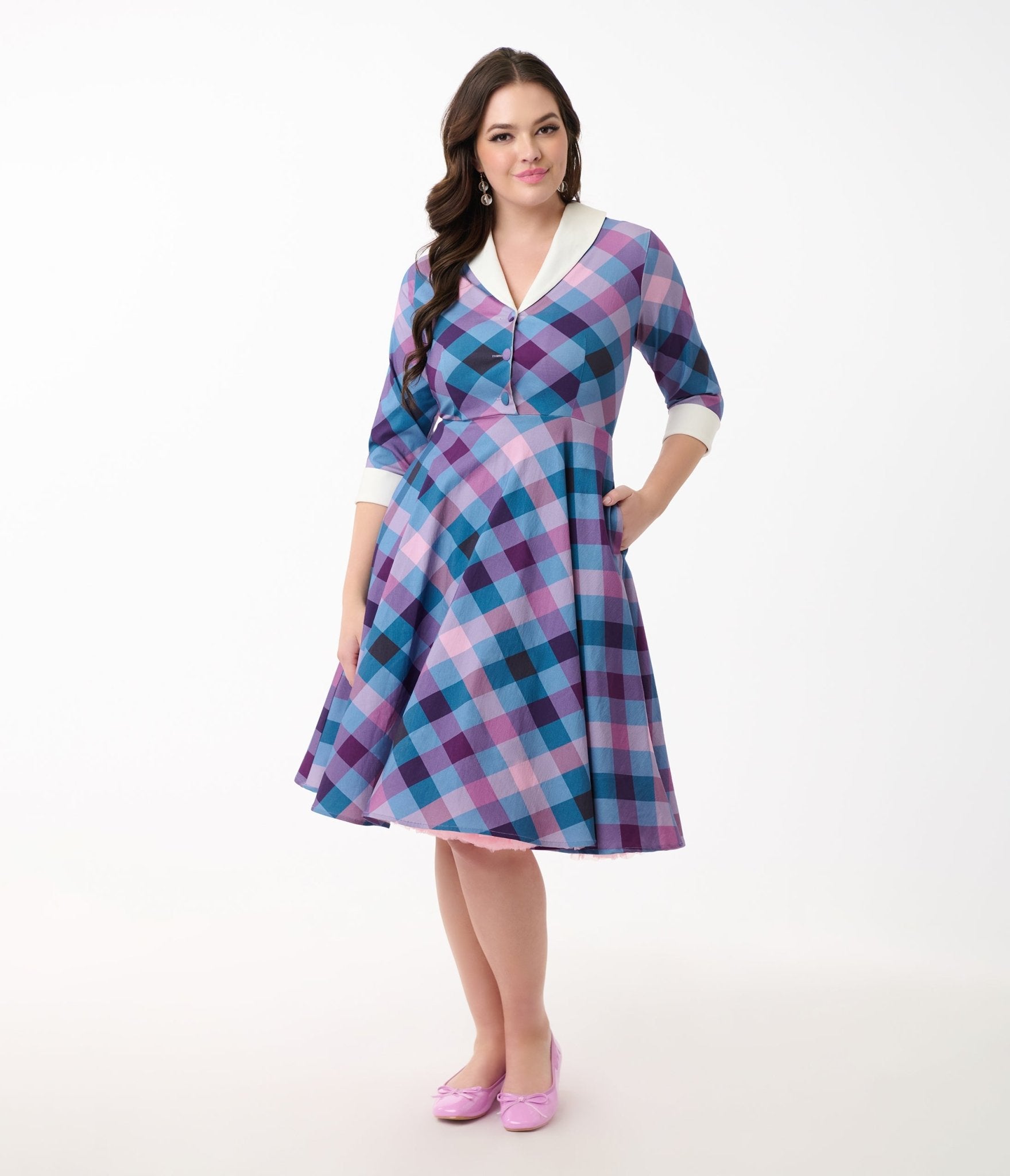 Unique Vintage Blue & Purple Madras Plaid Shirt Dress - Unique Vintage - Womens, DRESSES, SWING
