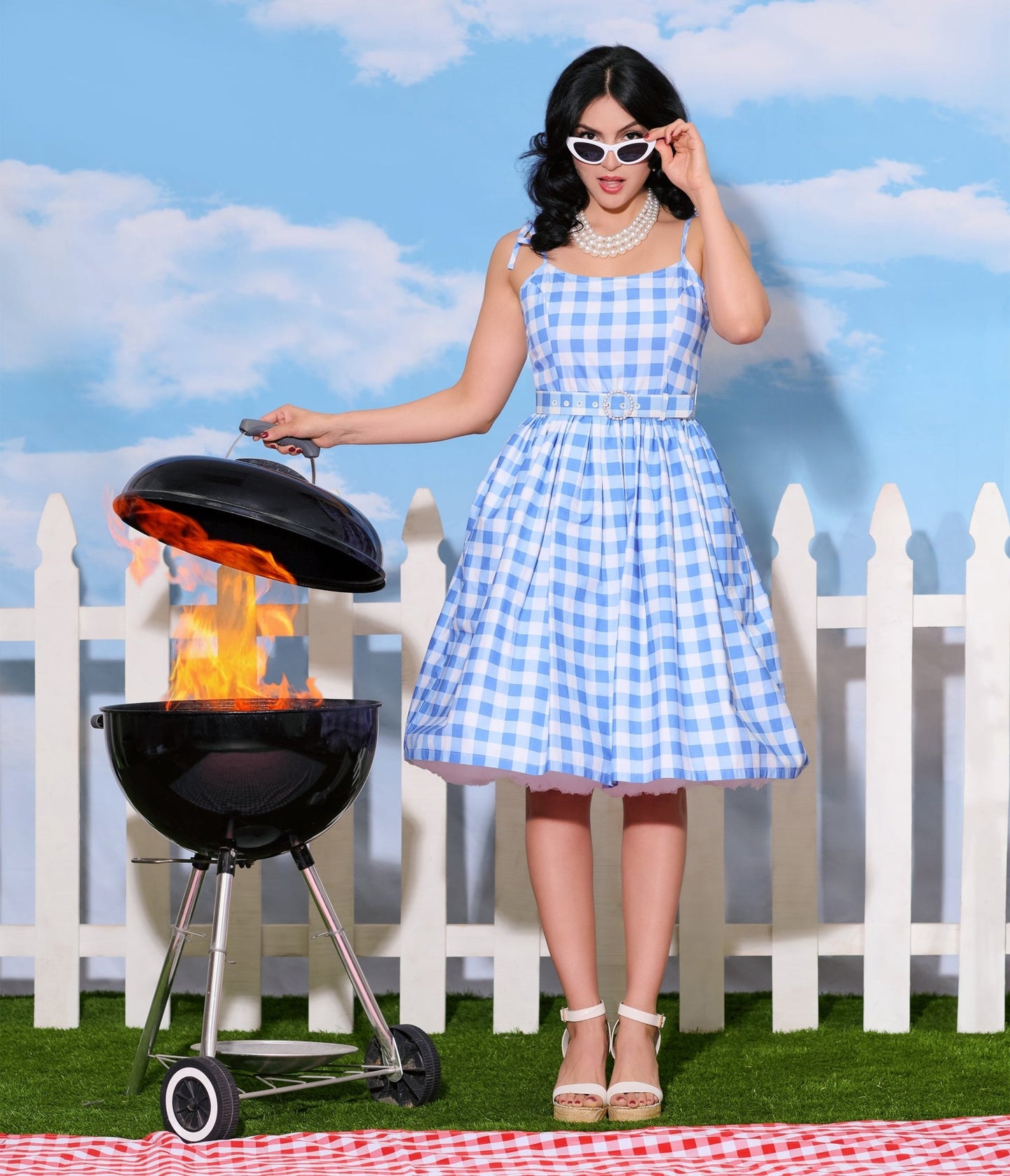 Unique Vintage Blue & White Gingham Bobbie Swing Dress - Unique Vintage - Womens, DRESSES, SWING