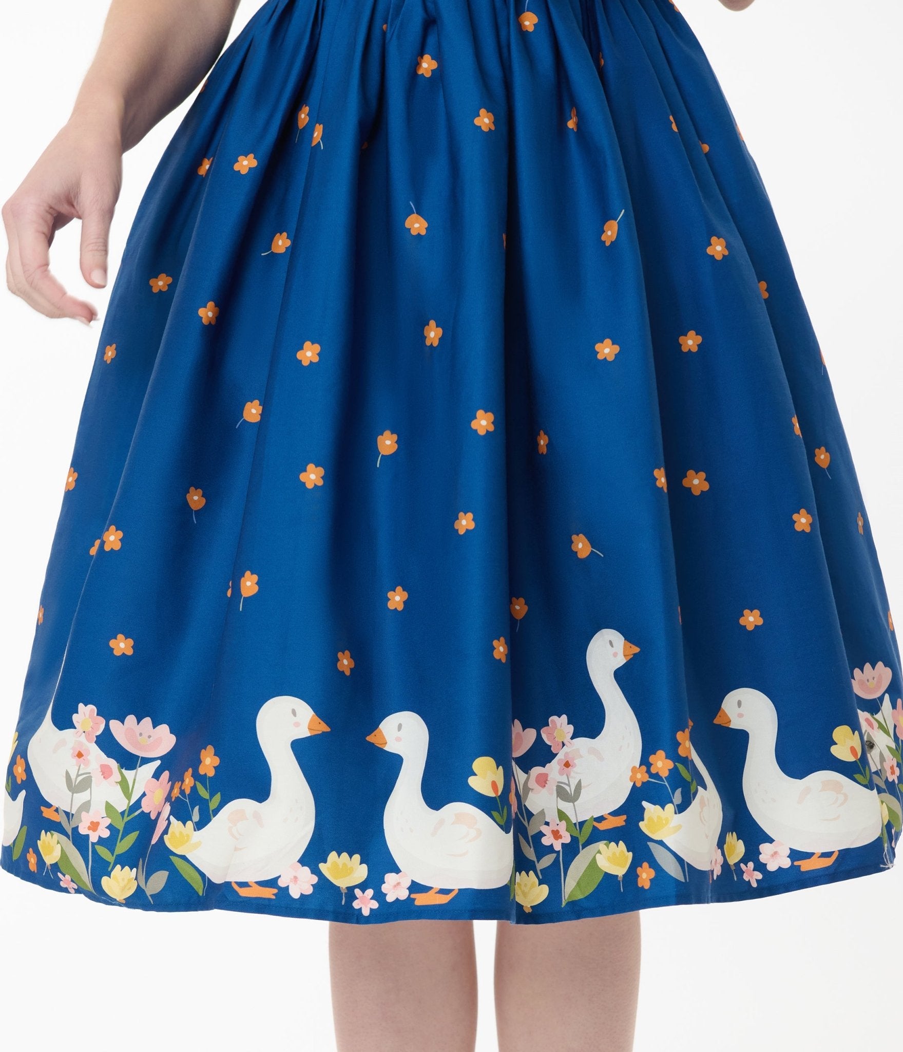 Unique Vintage Blue & White Goose Cotton Swing Dress - Unique Vintage - Womens, DRESSES, SWING
