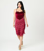 Unique Vintage Burgundy Chevron Fringe Pencil Dress